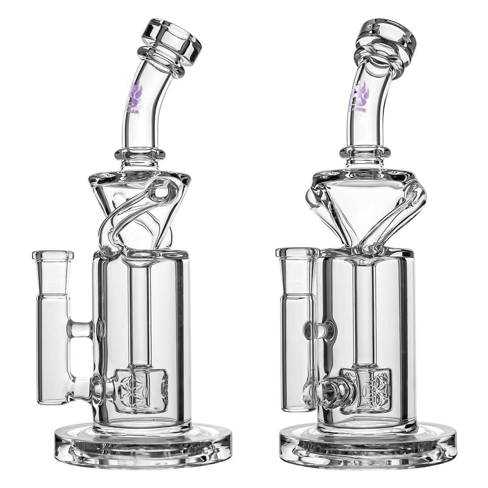 Calibear vortex turbo incycler glass bong with TRI-SEED perc, clear glass, 14.5mm joint, 8 inch with glow in the dark logo