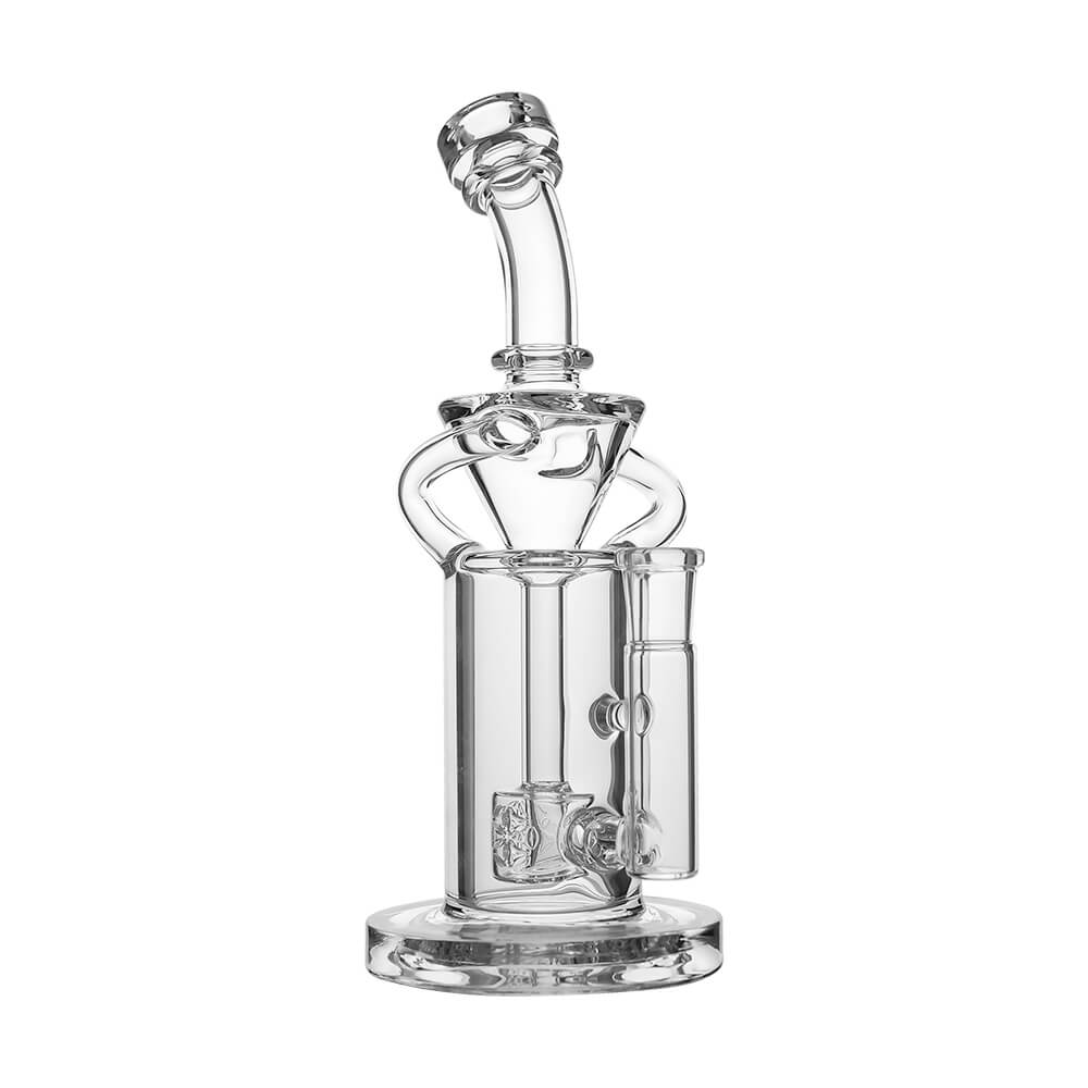 Calibear vortex turbo incycler glass bong with TRI-SEED perc, clear glass, 14.5mm joint, 8 inch with glow in the dark logo
