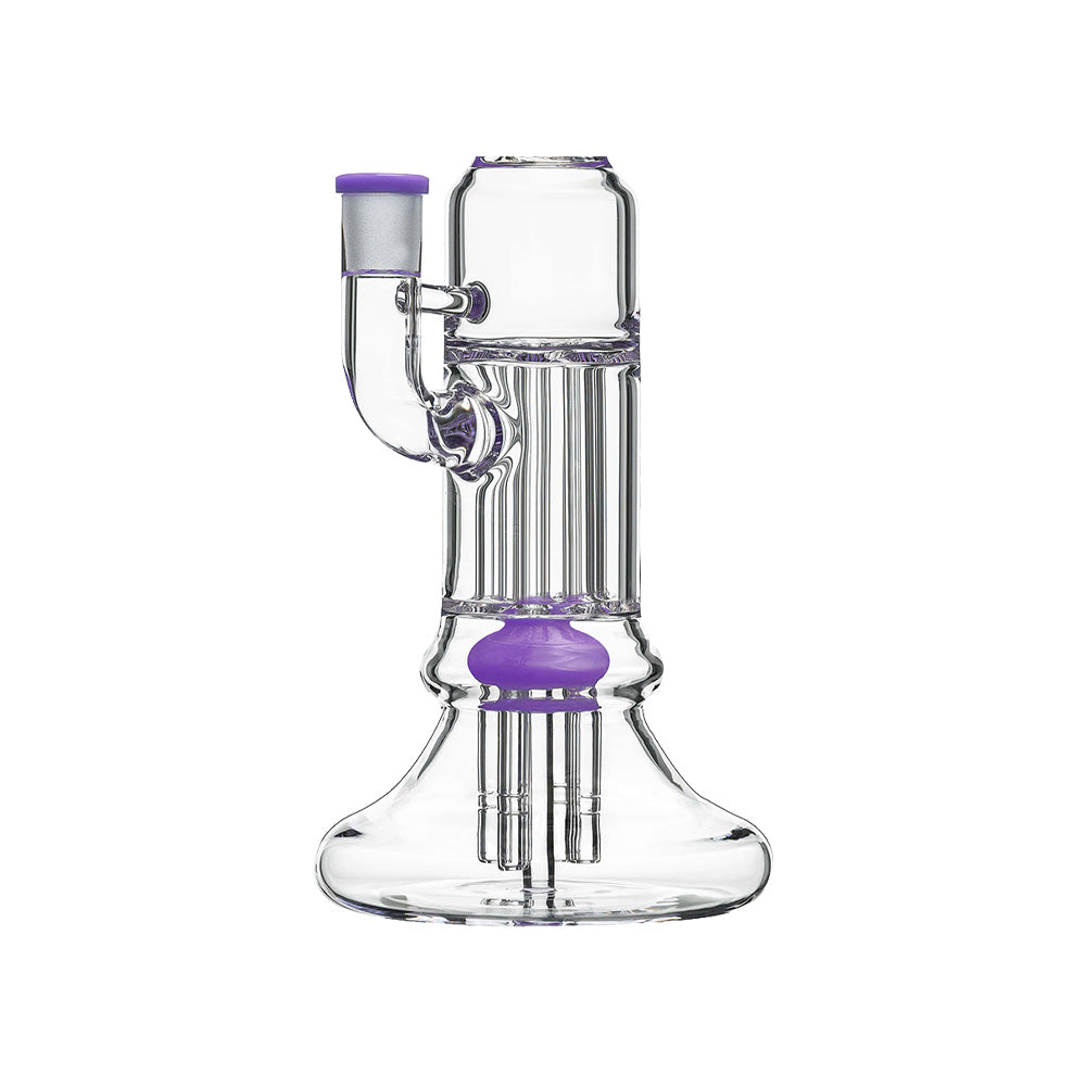 Calibear 13.8 inch clear glass pillar bong with classic beaker base, gridded percolator, and green accents.