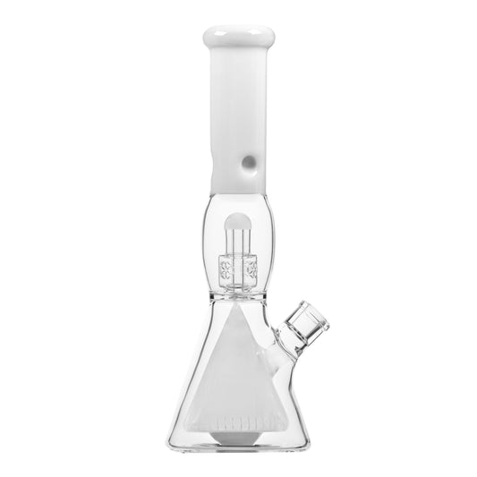 Calibear 16 inch Sol Collins Beaker Bong featuring a Collins downstem percolator, quad Seed of Life (SOL) perc, and smoke-tinted glass accents.