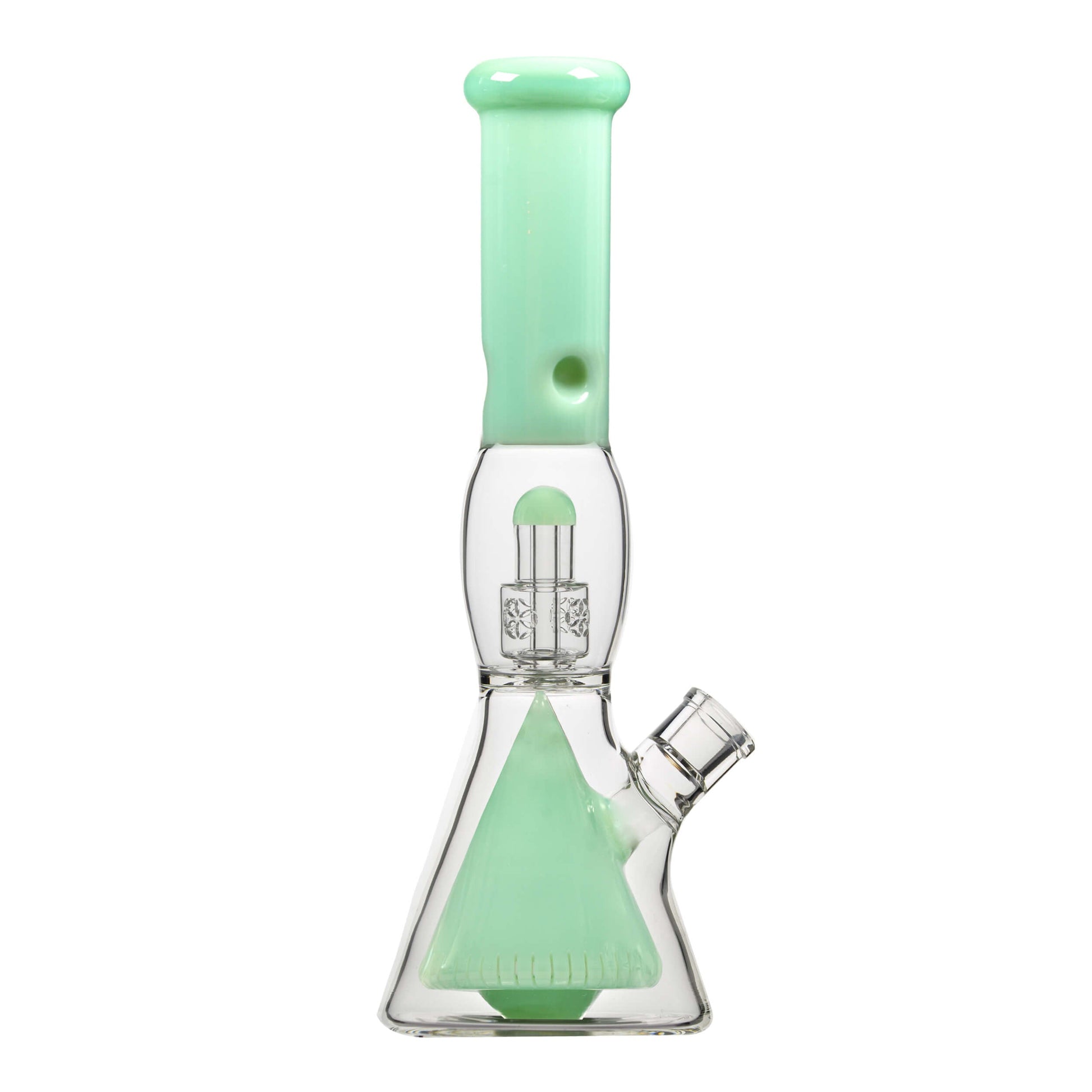 Calibear 16 inch Sol Collins Beaker Bong featuring a Collins downstem percolator, quad Seed of Life (SOL) perc, and smoke-tinted glass accents.