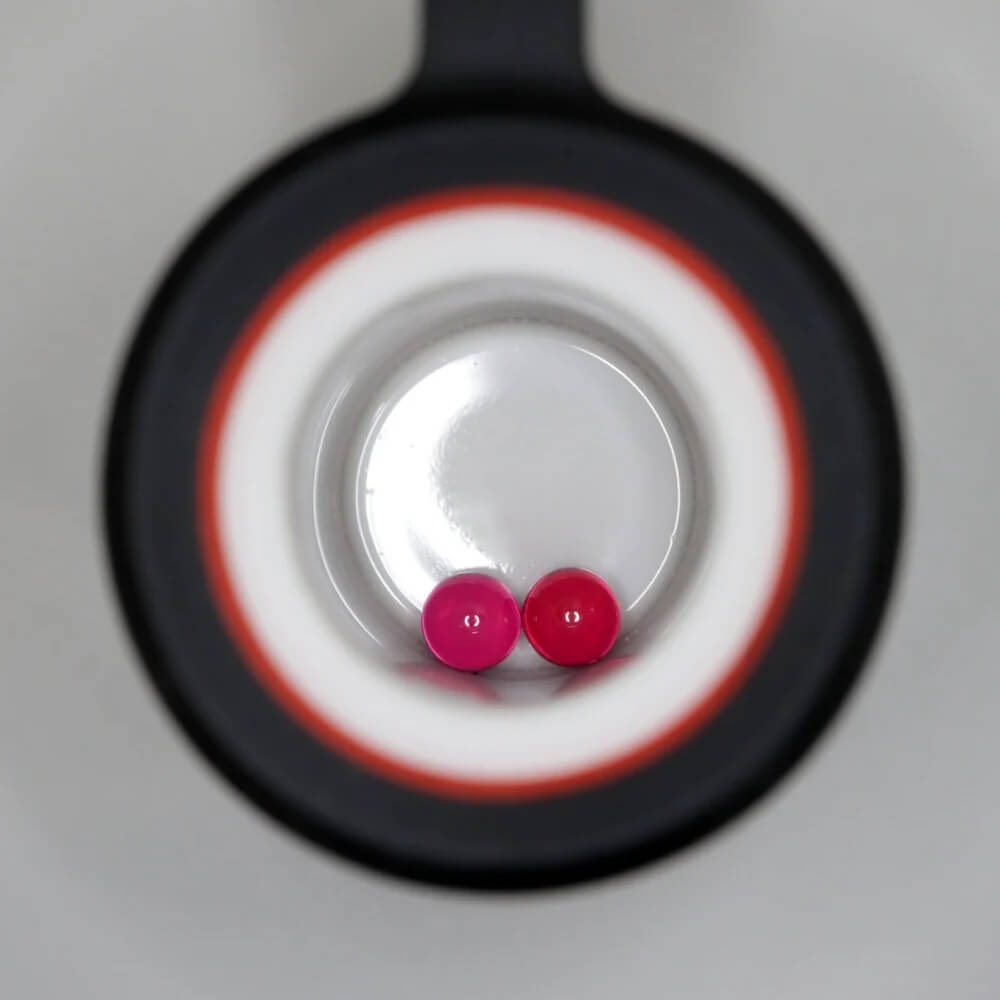 Calibear 3mm Ruby Terp Pearls. Perfect for Puffco Peak, Dr. Dabber Switch 2, Carta 2, quartz bangers, and e-rigs. Better heat retention and smoother dabs.