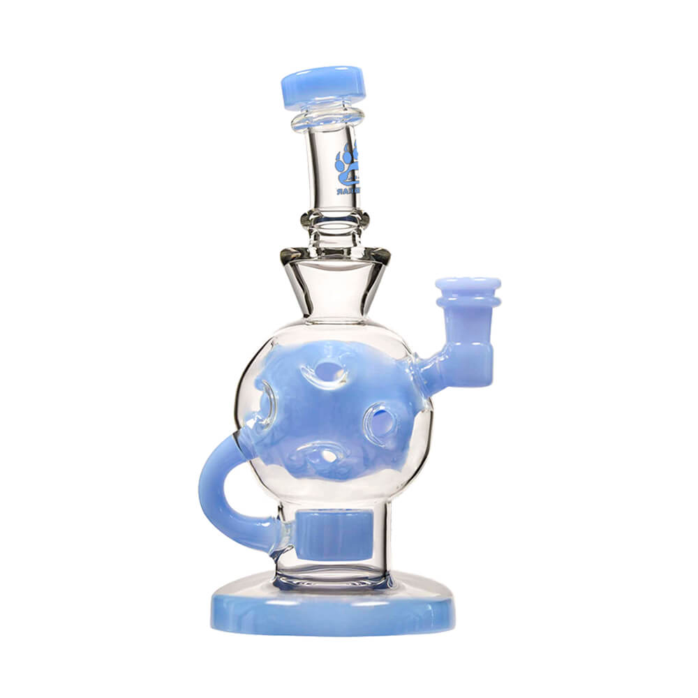Calibear Ballsphere Dab Rigs in multiple colors including clear, purple, pink, green, blue, and smoke grey featuring the Seed of Life perc and spherical chamber.