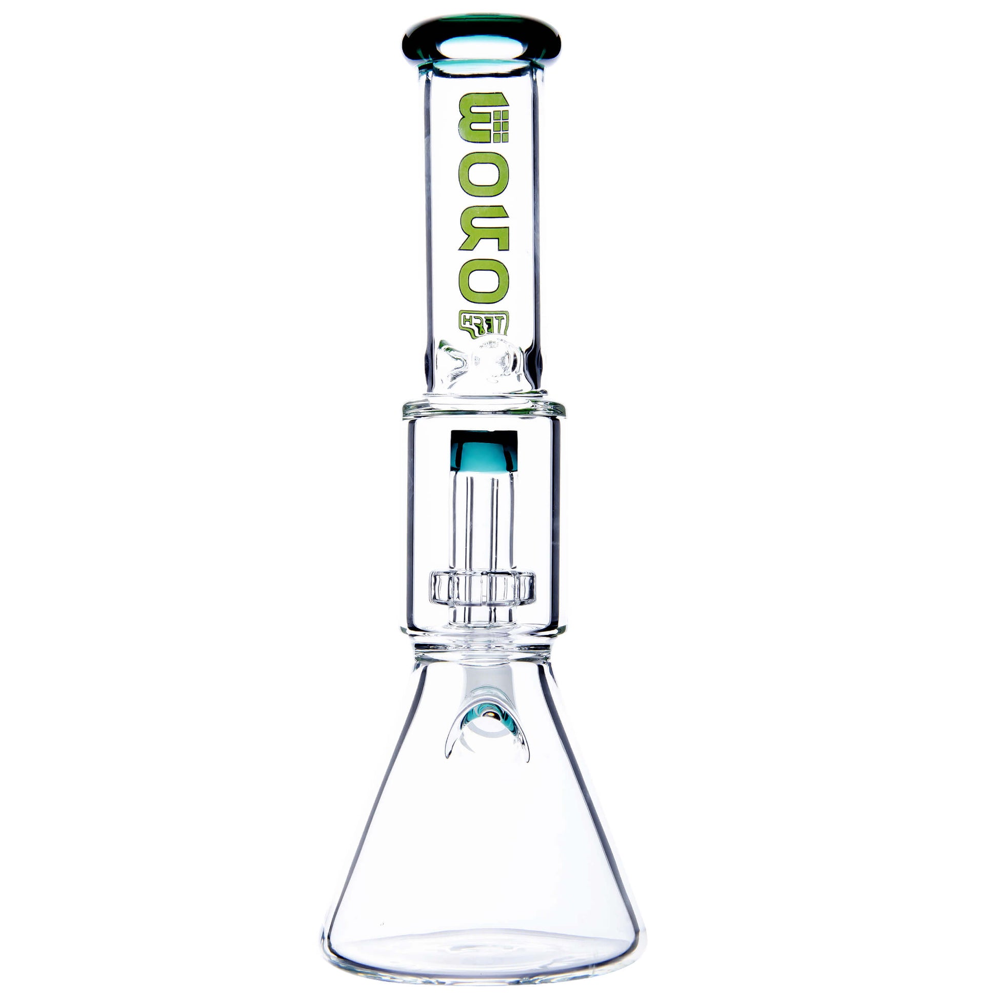 Calibear Classic Beaker Water Pipe with built-in tree percolator and blue accented mouthpiece.