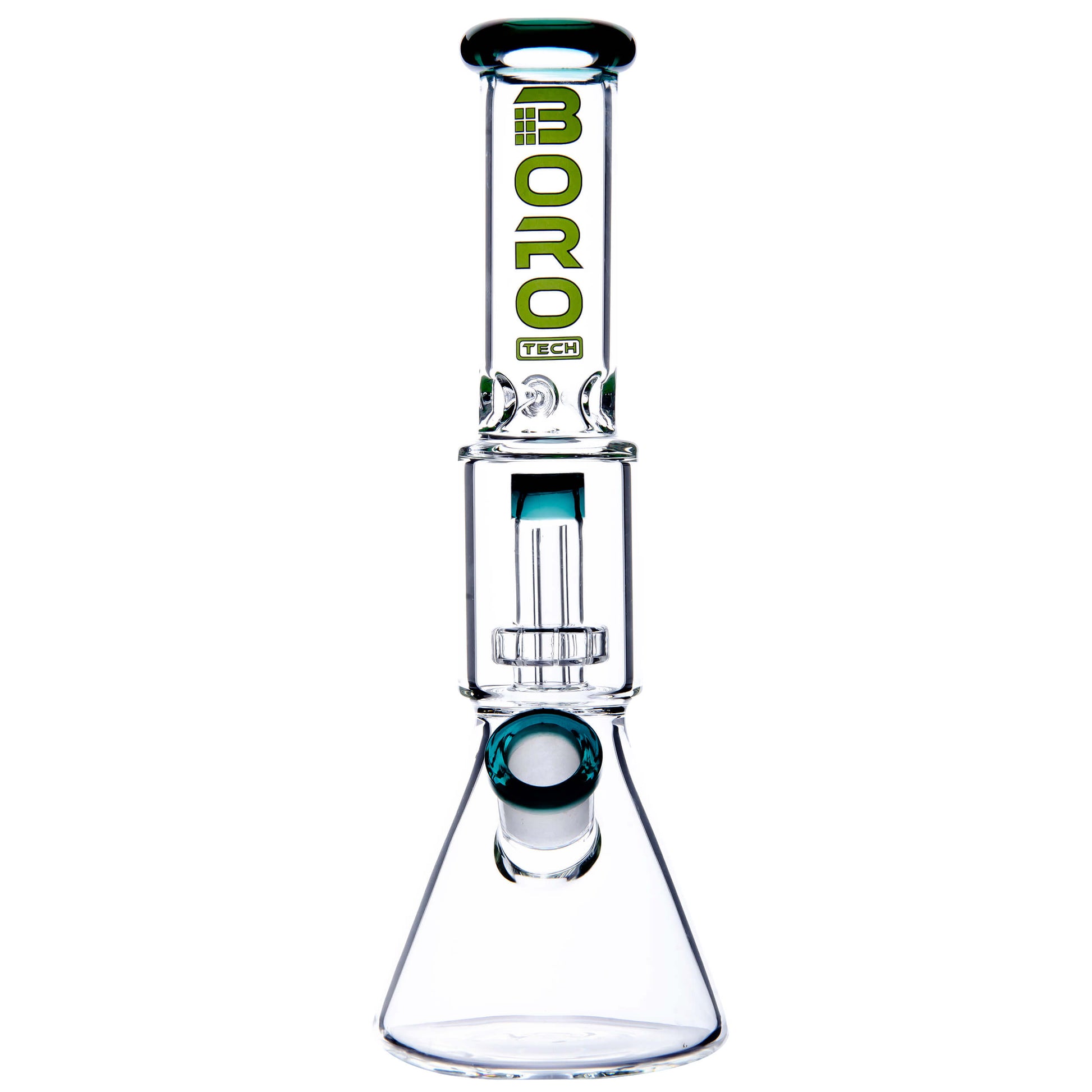 Calibear Classic Beaker Water Pipe with built-in tree percolator and blue accented mouthpiece.