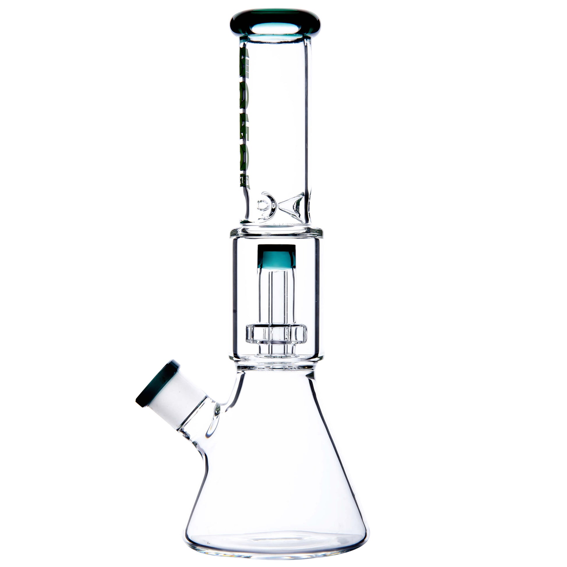 Calibear Classic Beaker Water Pipe with built-in tree percolator and blue accented mouthpiece.