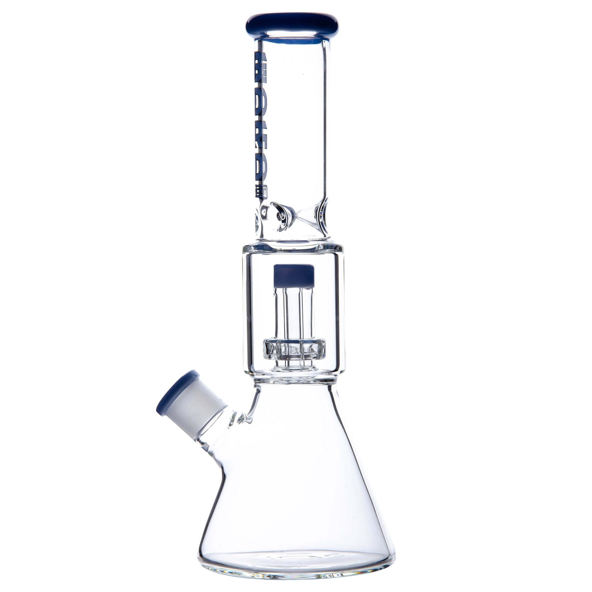 Calibear Classic Beaker Water Pipe with built-in tree percolator and blue accented mouthpiece.