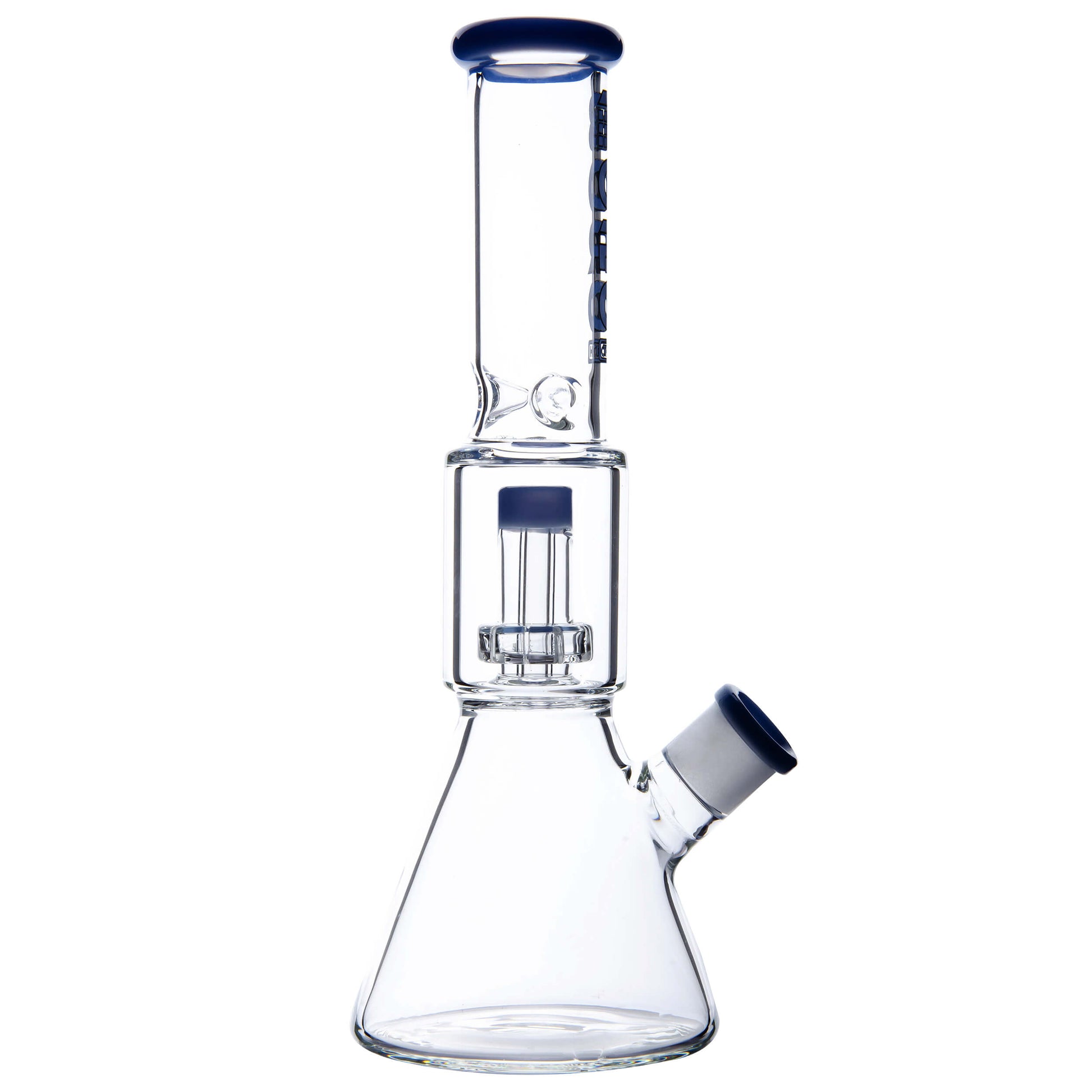 Calibear Classic Beaker Water Pipe with built-in tree percolator and blue accented mouthpiece.