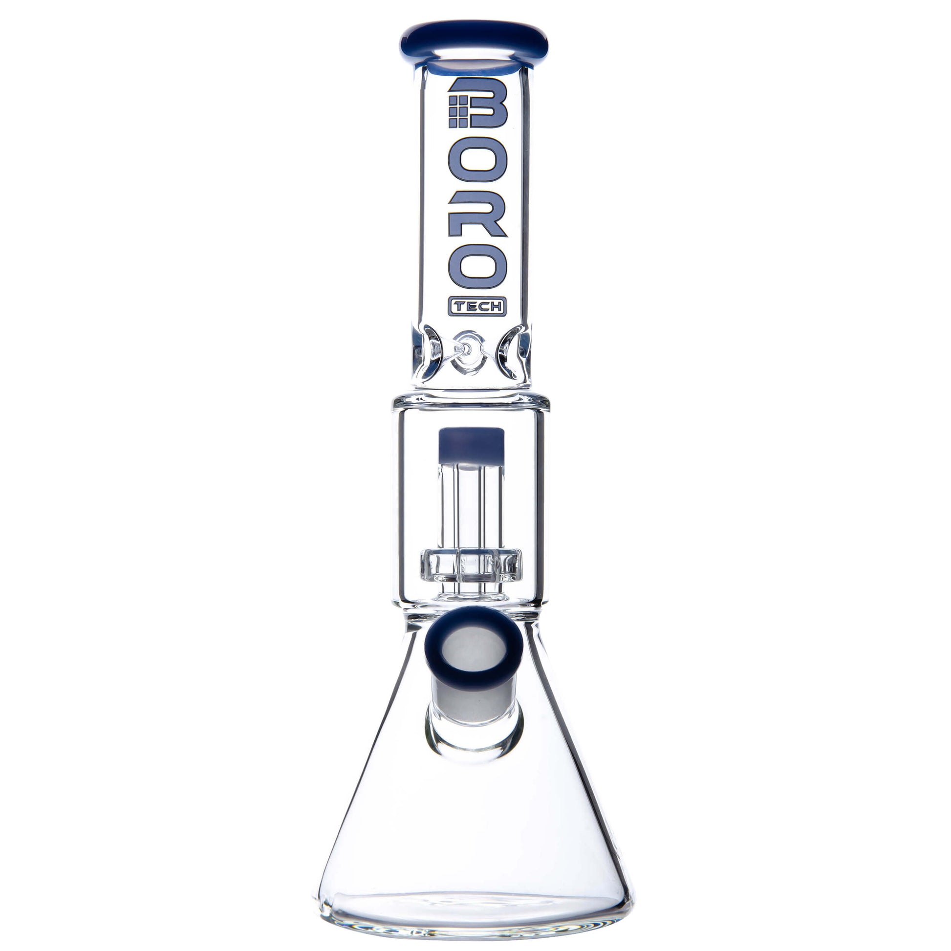 Calibear Classic Beaker Water Pipe with built-in tree percolator and blue accented mouthpiece.
