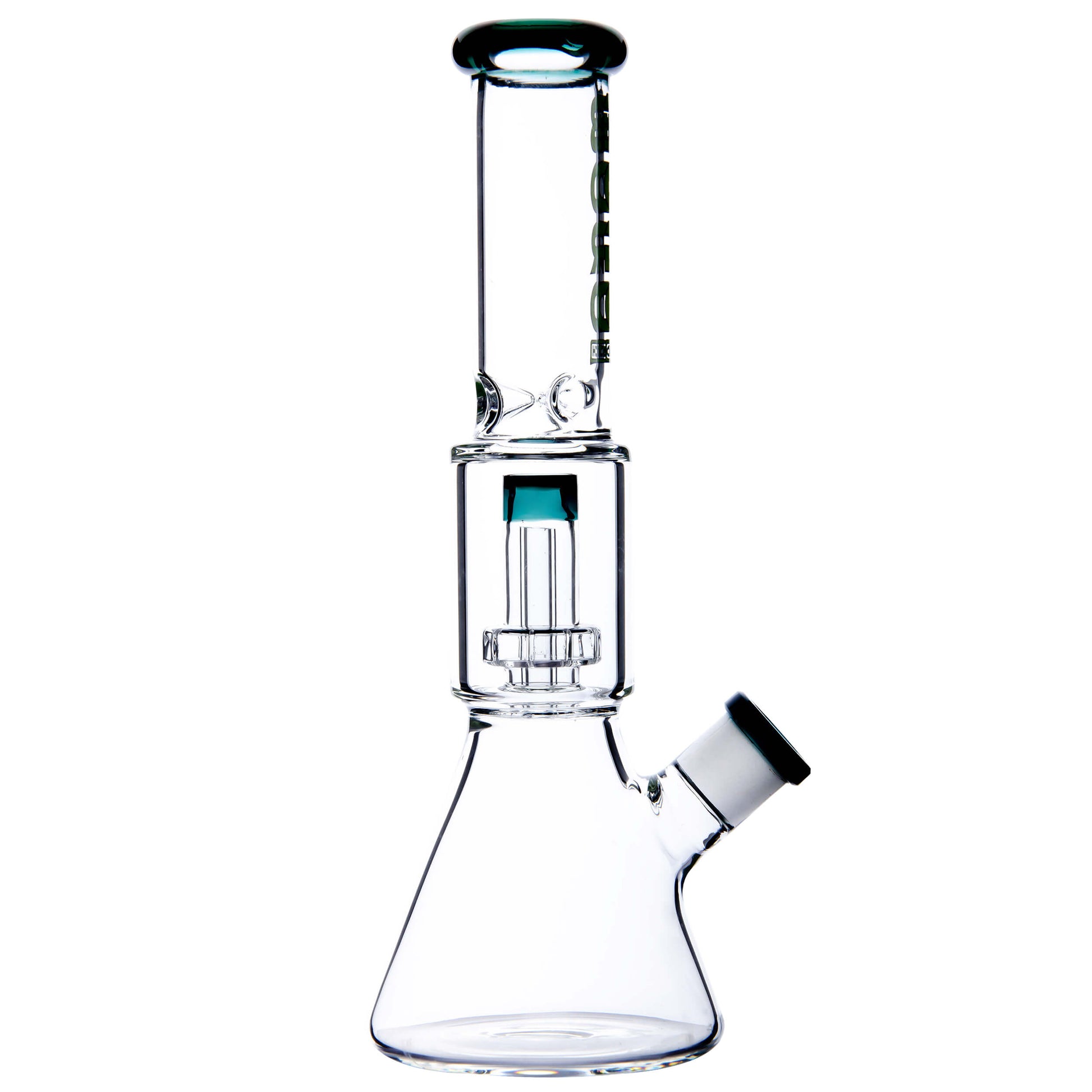 Calibear Classic Beaker Water Pipe with built-in tree percolator and blue accented mouthpiece.