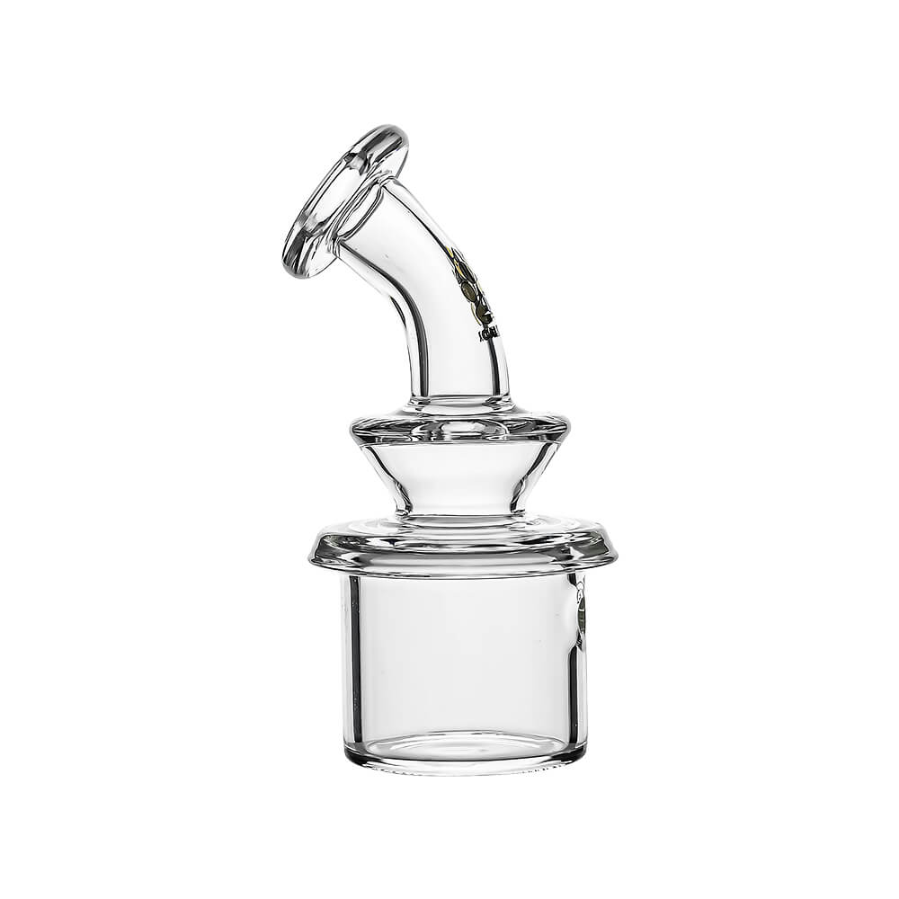 Calibear Classic Dry Glass attachment for Dr. Dabber Switch 2, a clear borosilicate glass dry topper with an ergonomic curved mouthpiece.