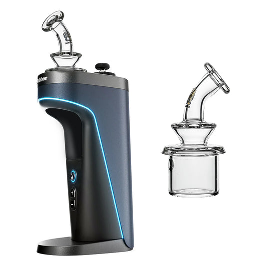 Calibear Classic Dry Glass attachment for Dr. Dabber Switch 2, a clear borosilicate glass dry topper with an ergonomic curved mouthpiece.
