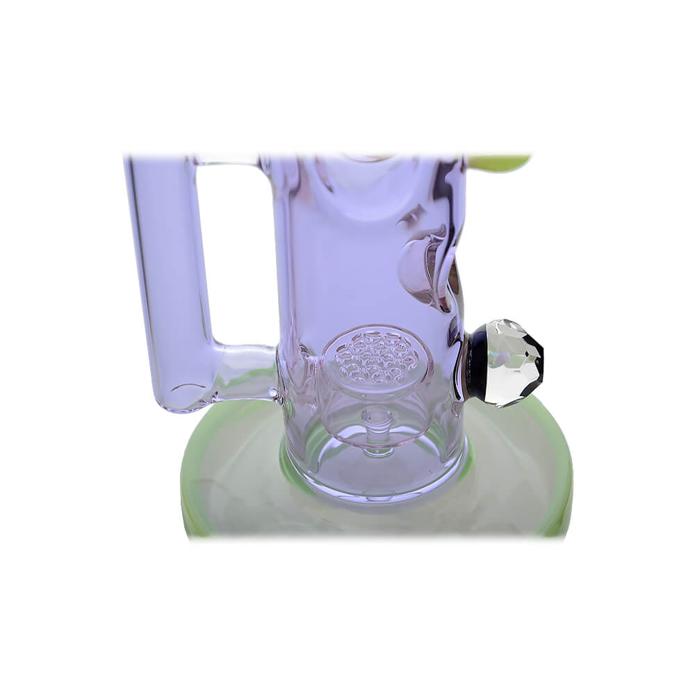 Calibear Colored Holed Straight Tube Water Pipe series in Clear, Purple, Blue, and Black featuring honeycomb percolators and ergonomic grip holes.