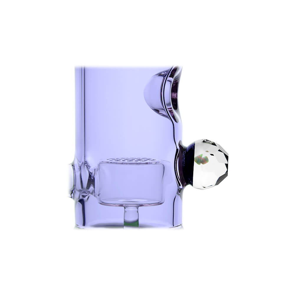 Calibear Colored Holed Straight Tube Water Pipe series in Clear, Purple, Blue, and Black featuring honeycomb percolators and ergonomic grip holes.