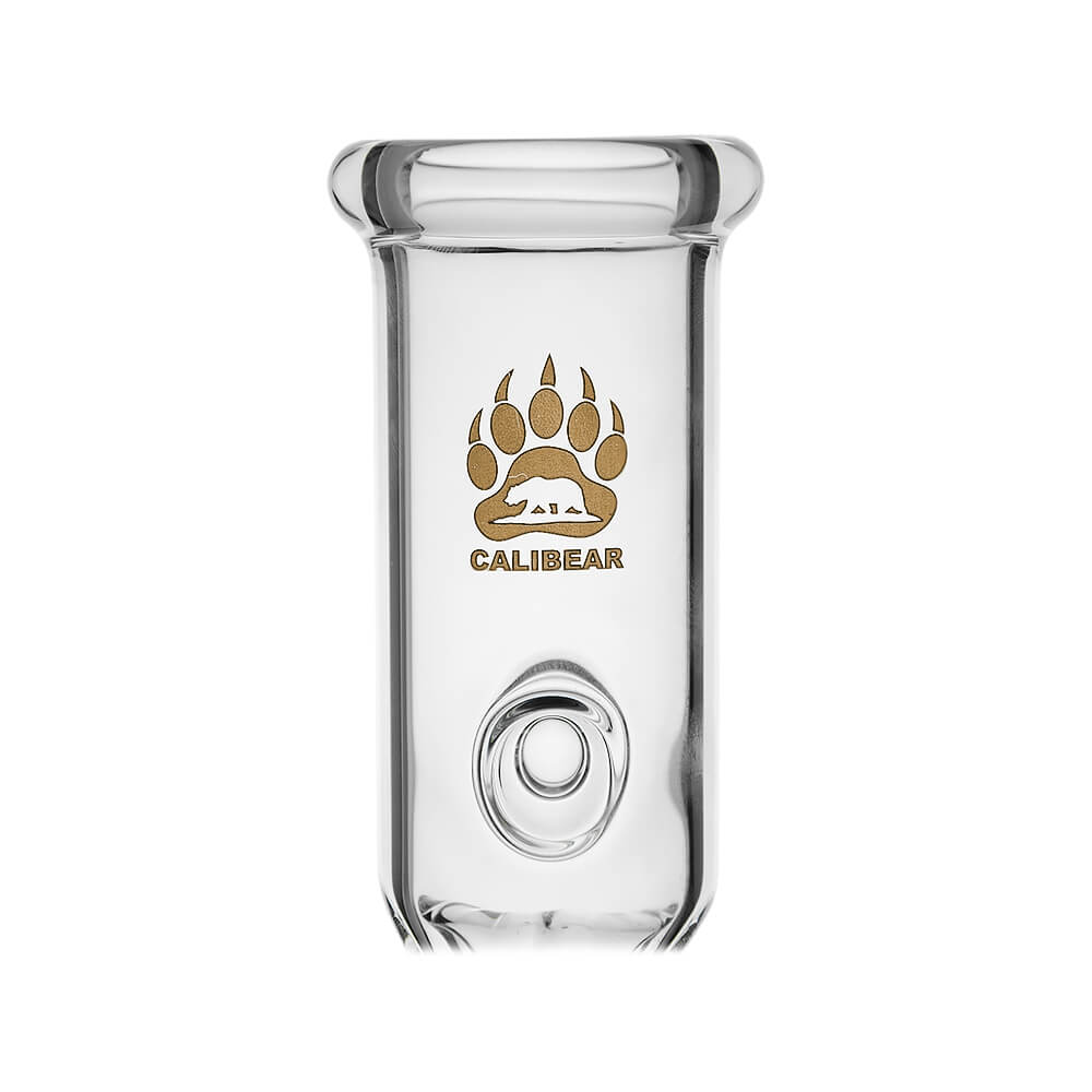 Calibear Colored Holed Straight Tube Water Pipe series in Clear, Purple, Blue, and Black featuring honeycomb percolators and ergonomic grip holes.