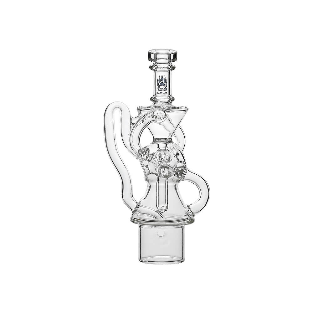 Calibear FTK Recycler glass attachment for Dr. Dabber Switch 2 with Fab Torus Klein spiral recycler design and Calibear logo.