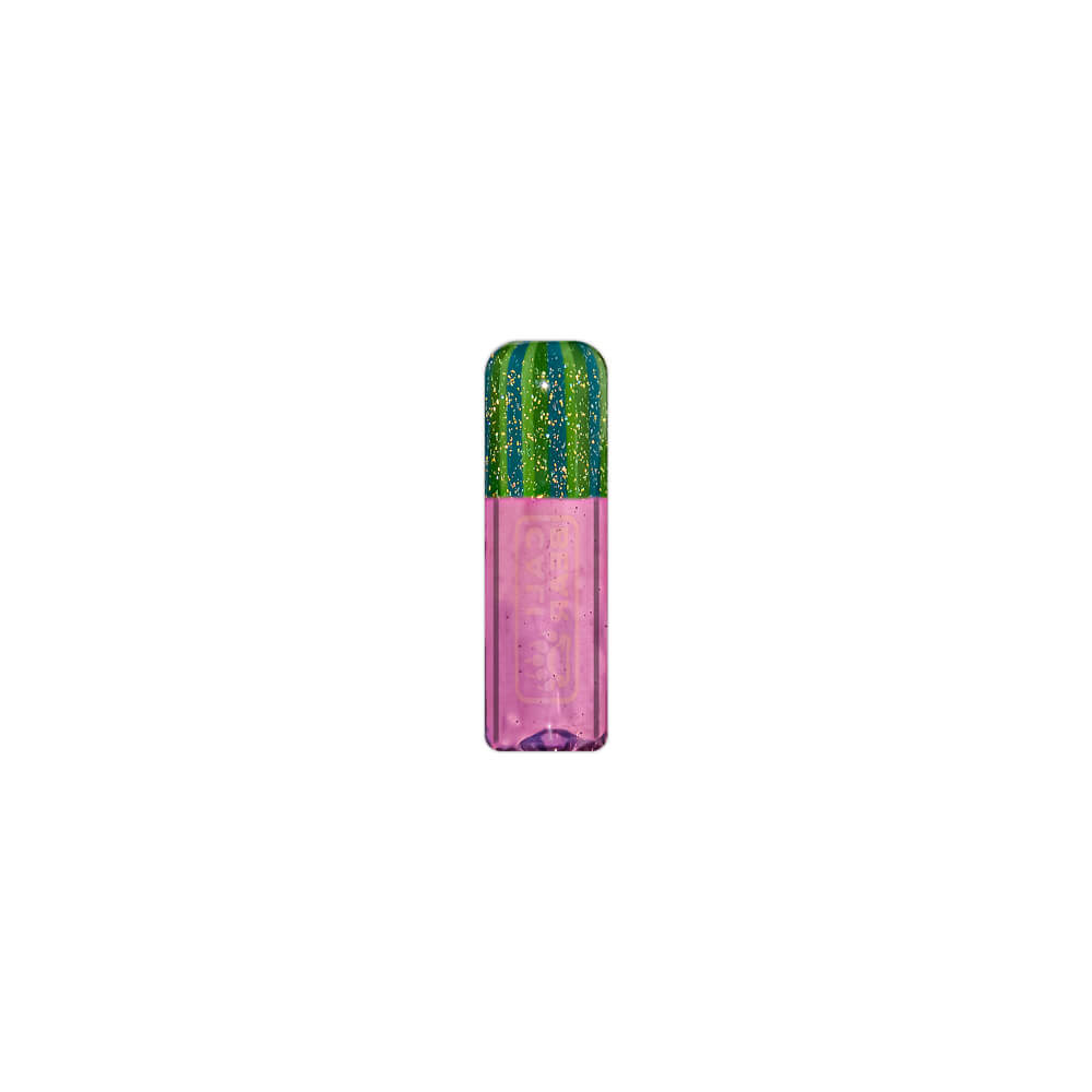 Three Calibear premium reusable glass filter tips shown side-by-side with gold logos, featuring a pink base with a green dichro top, a lime green base with a rainbow wigwag top, and a red base with a dark shimmering dichro top.