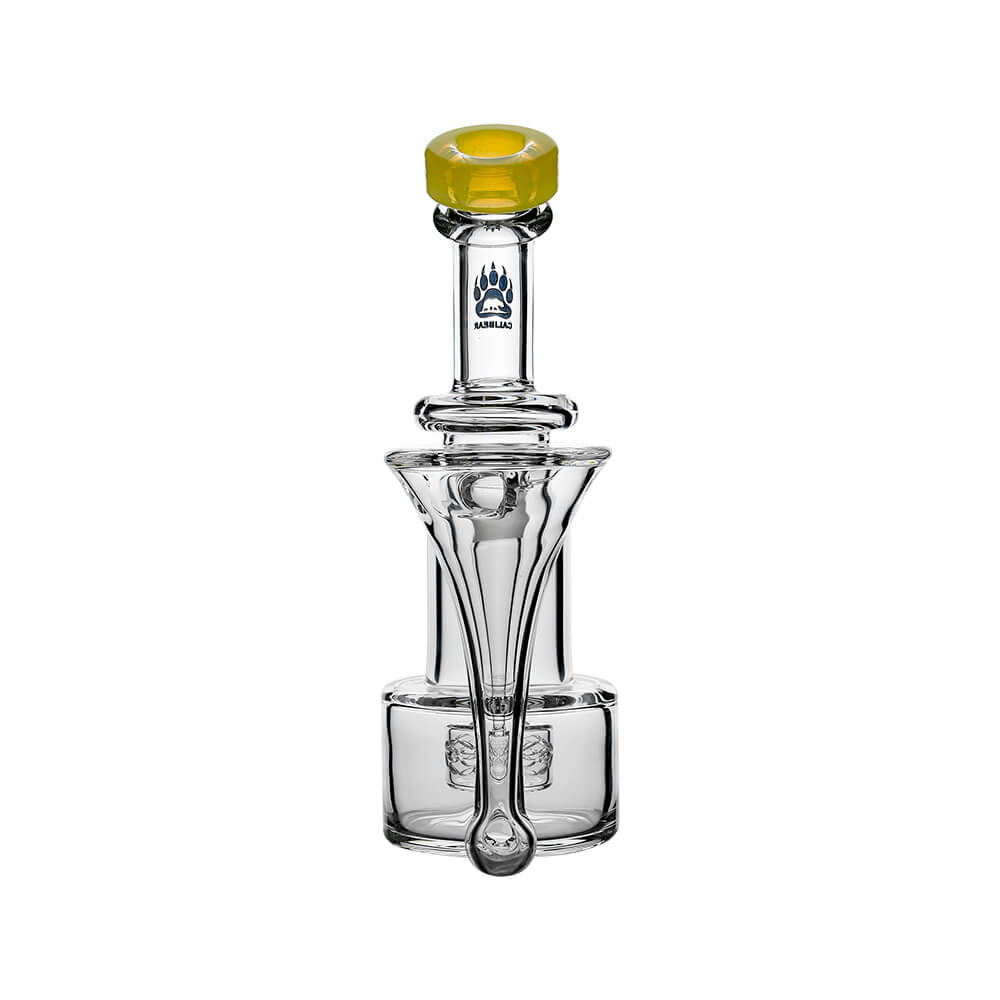 Calibear Premium RBR Recycler with Wave Perc and US color glass mouthpiece, clear borosilicate body, and wave perc filtration