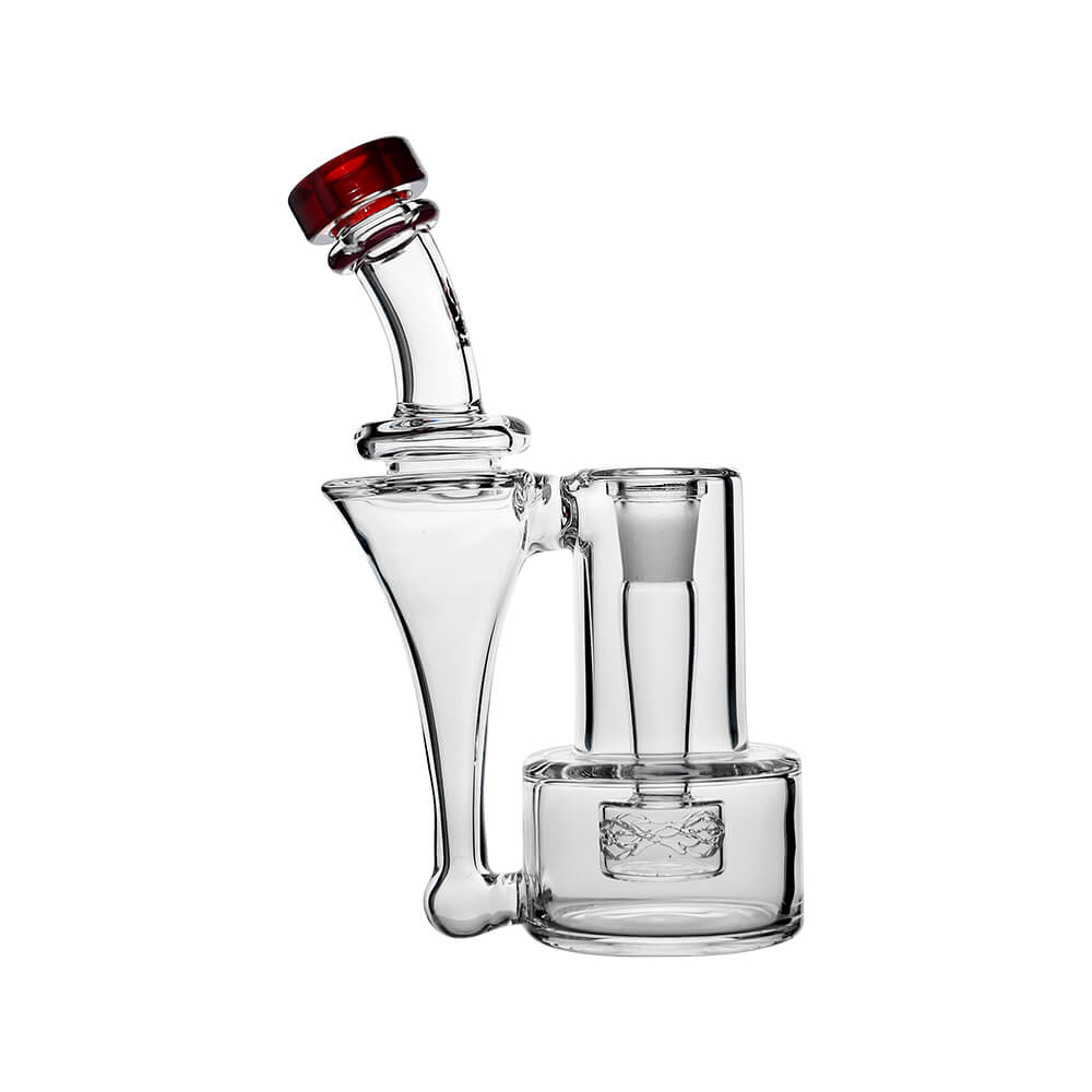 Calibear Premium RBR Recycler with Wave Perc and US color glass mouthpiece, clear borosilicate body, and wave perc filtration