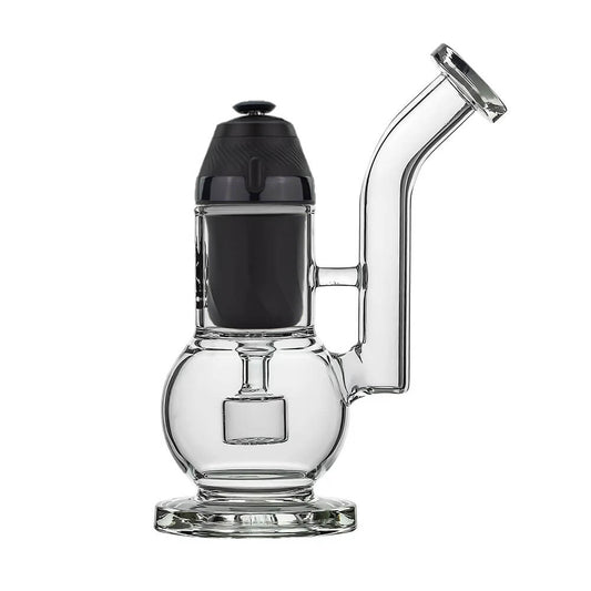 Calibear Globe Bubbler (Clear) with rounded water chamber, bent-neck mouthpiece and Seed of Life Perc for Puffco Proxy
