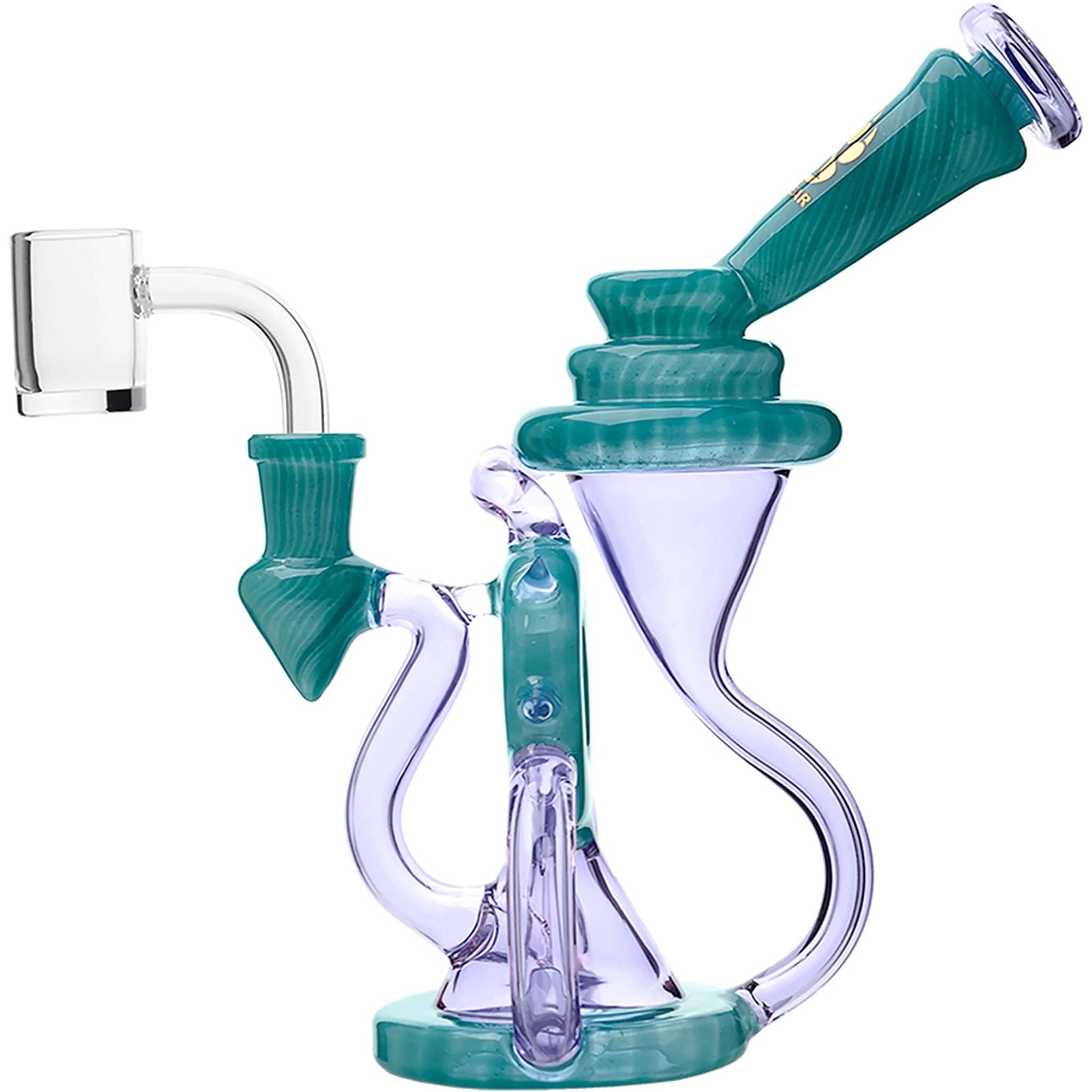 CALIBEAR SWISS INCYCLER WITH QUAD UPTAKE- Premium borosilicate glass dab rig from Calibear Glass. Ideal for dabbing, providing smooth hits and durability. Shop high-quality dab rigs, water pipes, bongs, erig glasses and glass smoking accessories at Calibe
