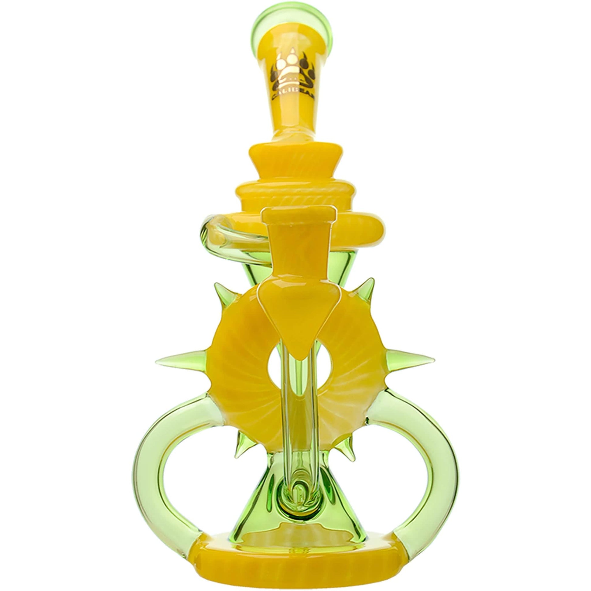 CALIBEAR SWISS INCYCLER WITH QUAD UPTAKE- Premium borosilicate glass dab rig from Calibear Glass. Ideal for dabbing, providing smooth hits and durability. Shop high-quality dab rigs, water pipes, bongs, erig glasses and glass smoking accessories at Calibe