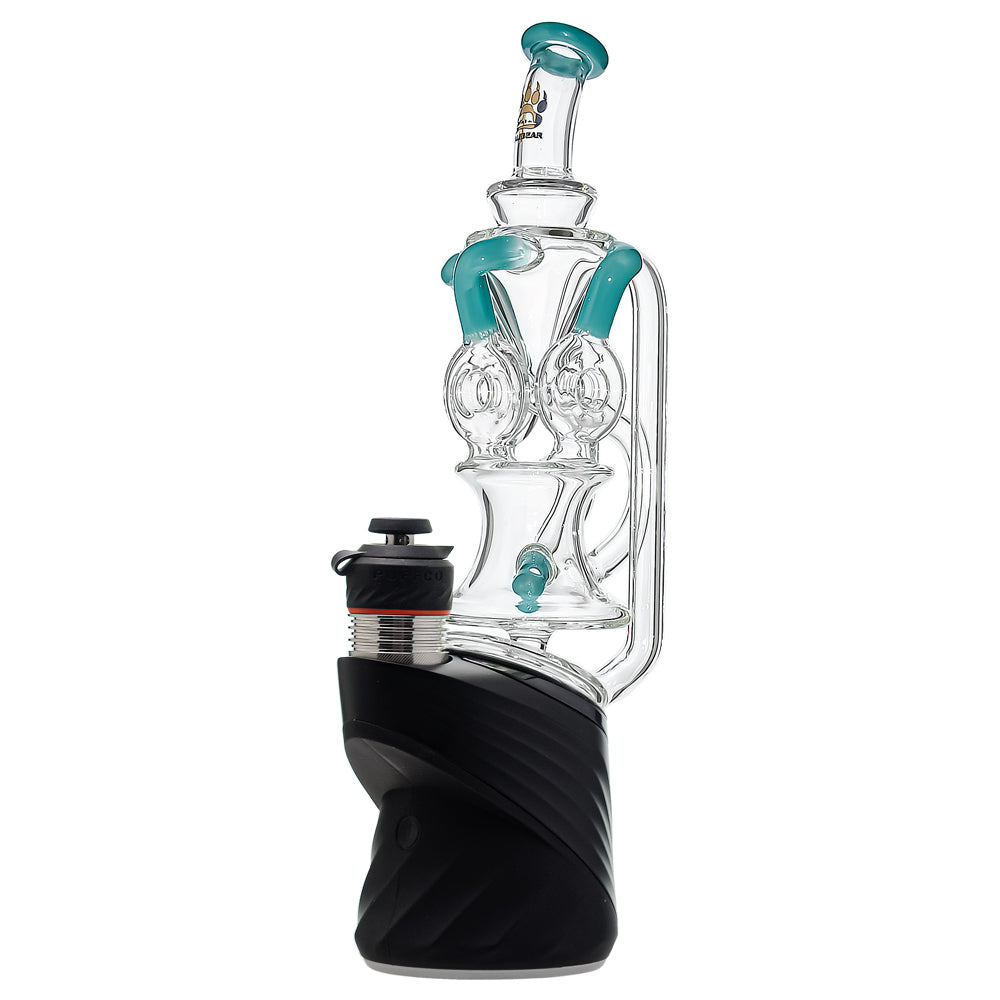 Calibear triple donut recycler glass attachment for Puffco Peak OG and Peak Pro with colored recycler arms and advanced water filtration.