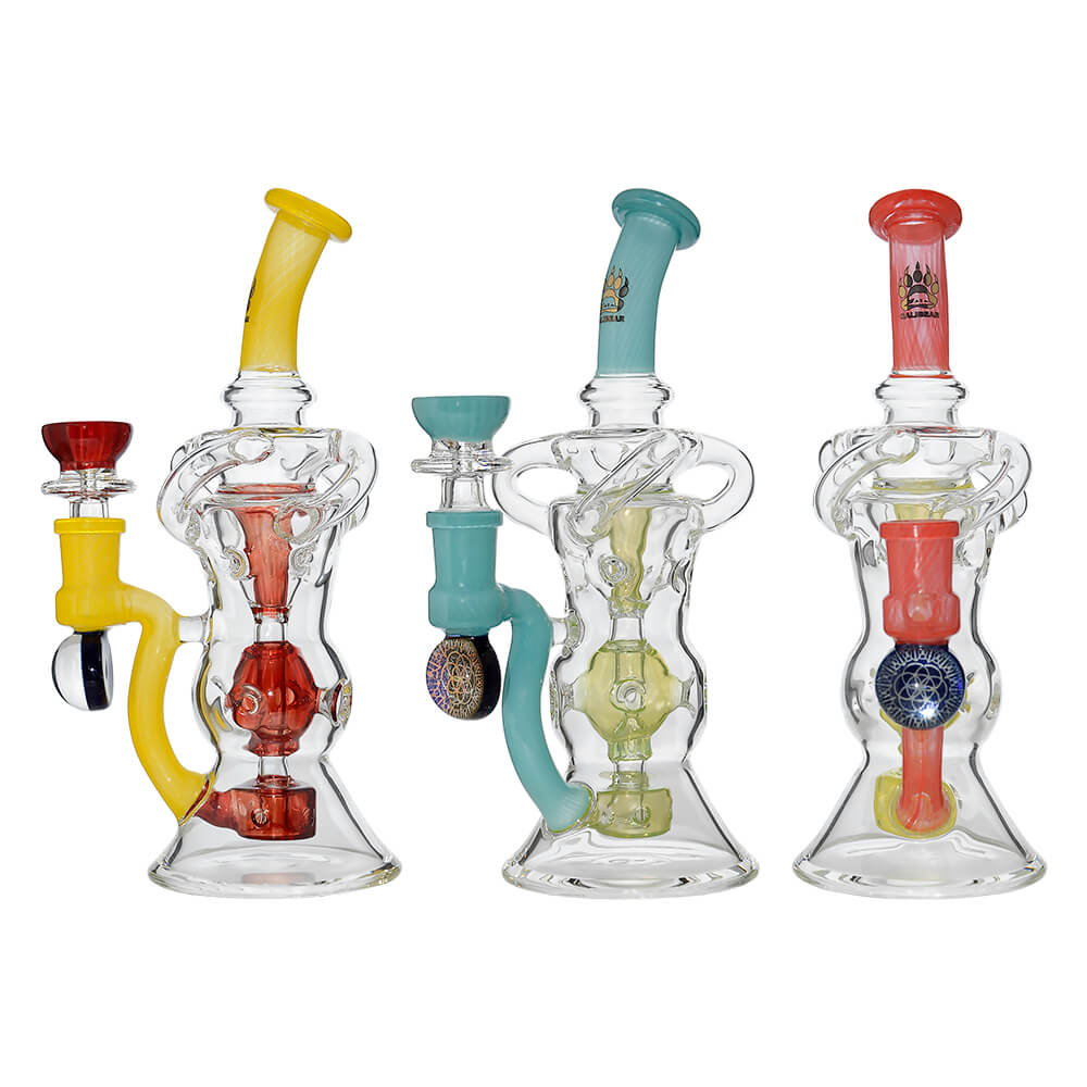 Calibear Triple Arm Swiss Fab Incycler Dab Rig with Marble handcrafted colored borosilicate dab rig with decorative marble accent