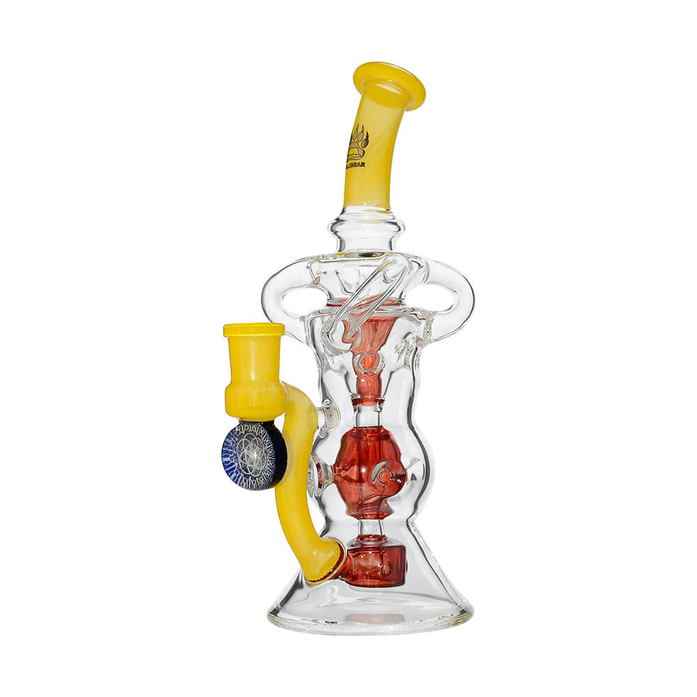 Calibear Triple Arm Swiss Fab Incycler Dab Rig with Marble handcrafted colored borosilicate dab rig with decorative marble accent