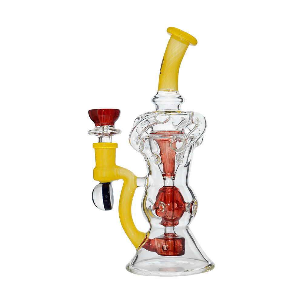 Calibear Triple Arm Swiss Fab Incycler Dab Rig with Marble handcrafted colored borosilicate dab rig with decorative marble accent