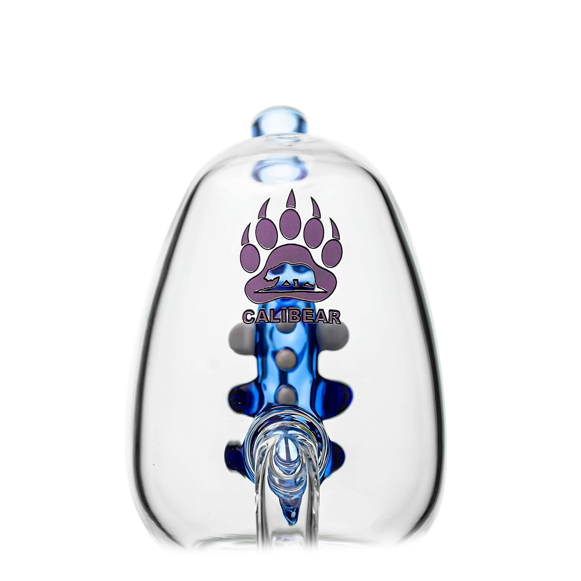 Calibear Triple Yoshi Egg recycler dab rig showcasing four stacked glass water pipe color options in purple, green, blue, and black accents with blue, pink, and green internal egg percolators.