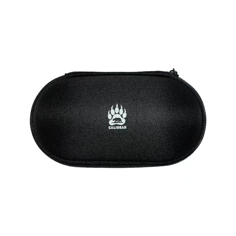 Calibear Trout Camo Chillum glass pipe with fish-eye details and yellow-green trout pattern on white background.