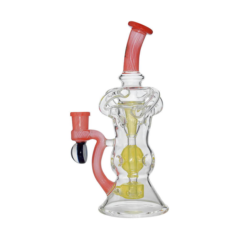 Calibear Triple Arm Swiss Fab Incycler Dab Rig with Marble handcrafted colored borosilicate dab rig with decorative marble accent