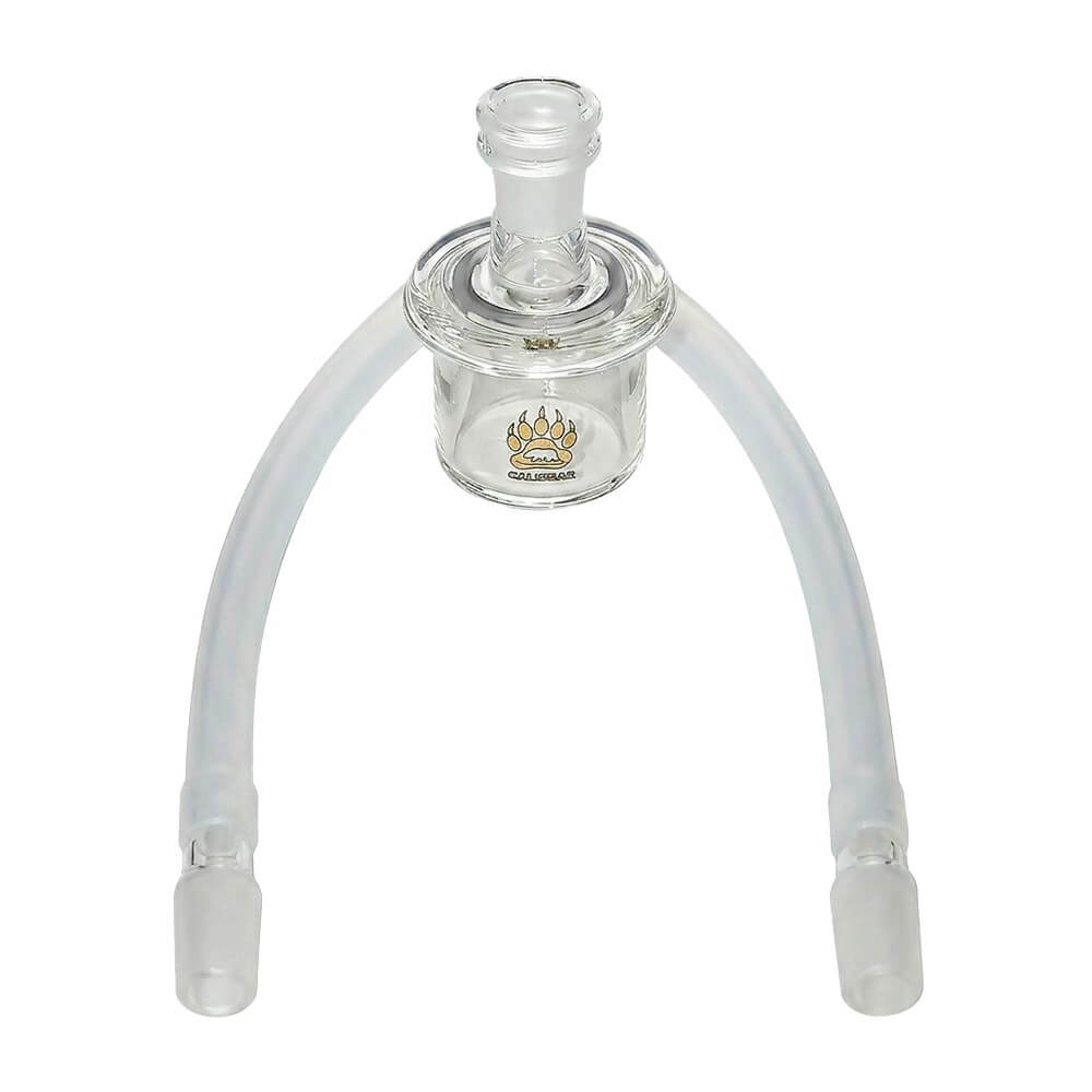 Calibear Whip Dry Top glass attachment for Dr. Dabber Switch 2 featuring black silicone whip and 14.5mm glass joints.