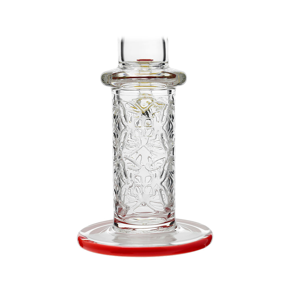 Calibear 11.8 inch Wigwag Wall Perc Glass Bong in Yellow and Teal with Encased Opal and textured base.