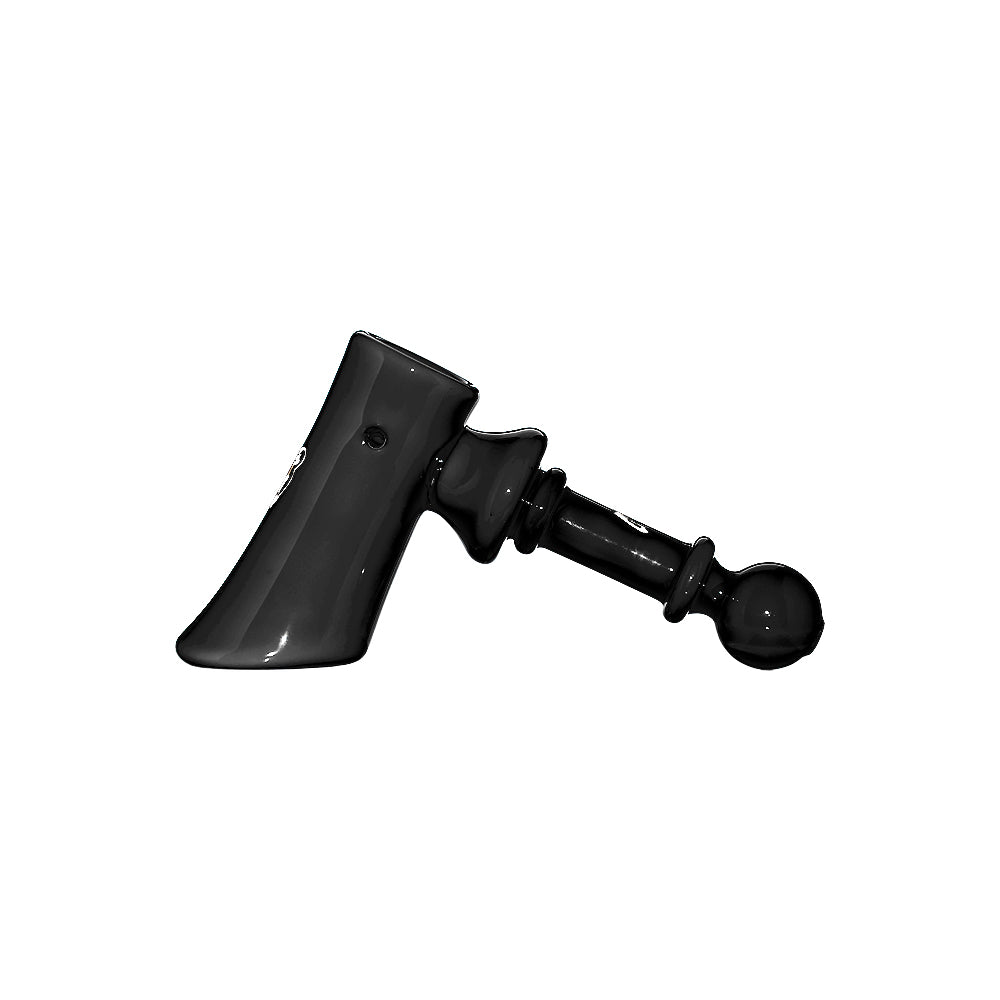 Calibear Classic Axe-Shaped Glass Pipes in ten different translucent and opaque colors including blue, lavender, pink, and amber, showcasing the freestanding hatchet head bowl and textured handle.