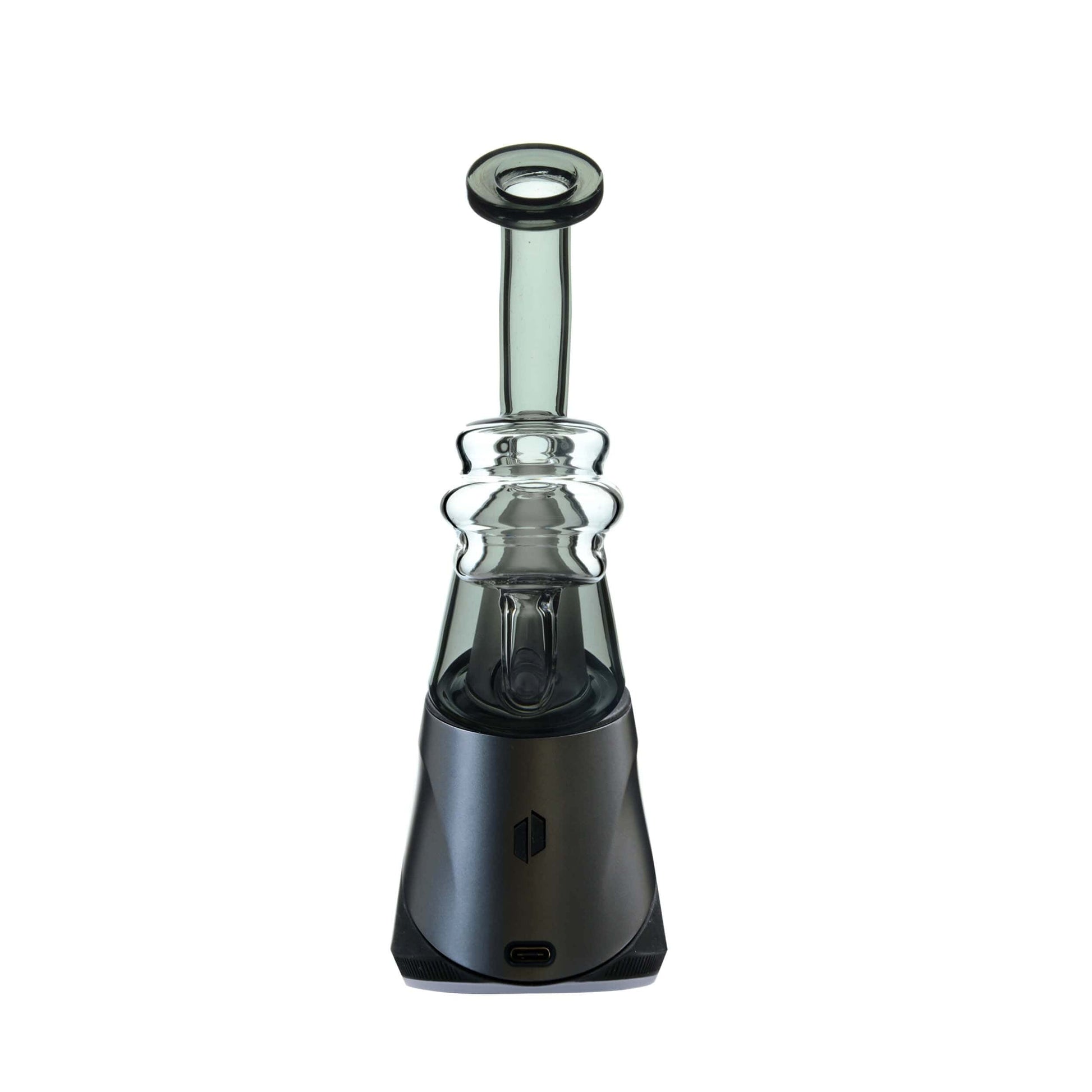 Five CaliBear colored recycler glass replacement tops for Puffco Peak and Pro in pink, purple, blue, green, and lime showing coiled percolator and curved mouthpiece.