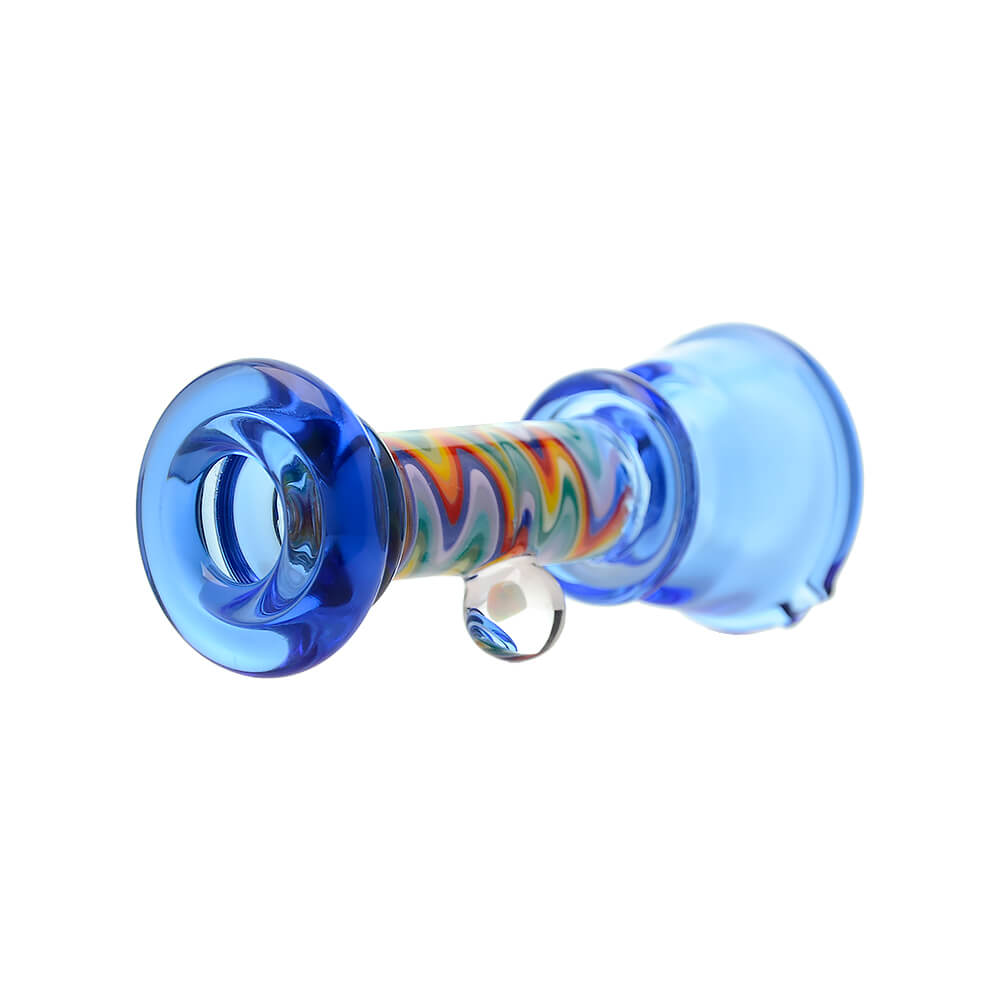 A collection of CaliBear glass attachments for Puffco Peak OG and Pro featuring vibrant wigwag swirl patterns in multiple colors and encased opal accents.