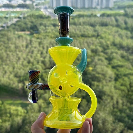 Custom Calibear Wigwag Swiss Reactor Dab Rig | 8.7" Handcrafted Wigwag Glass Rig with Seed of Life Perc & Swiss Reactor Chamber
