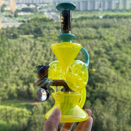 Custom Calibear Wigwag Swiss Reactor Dab Rig | 8.7" Handcrafted Wigwag Glass Rig with Seed of Life Perc & Swiss Reactor Chamber