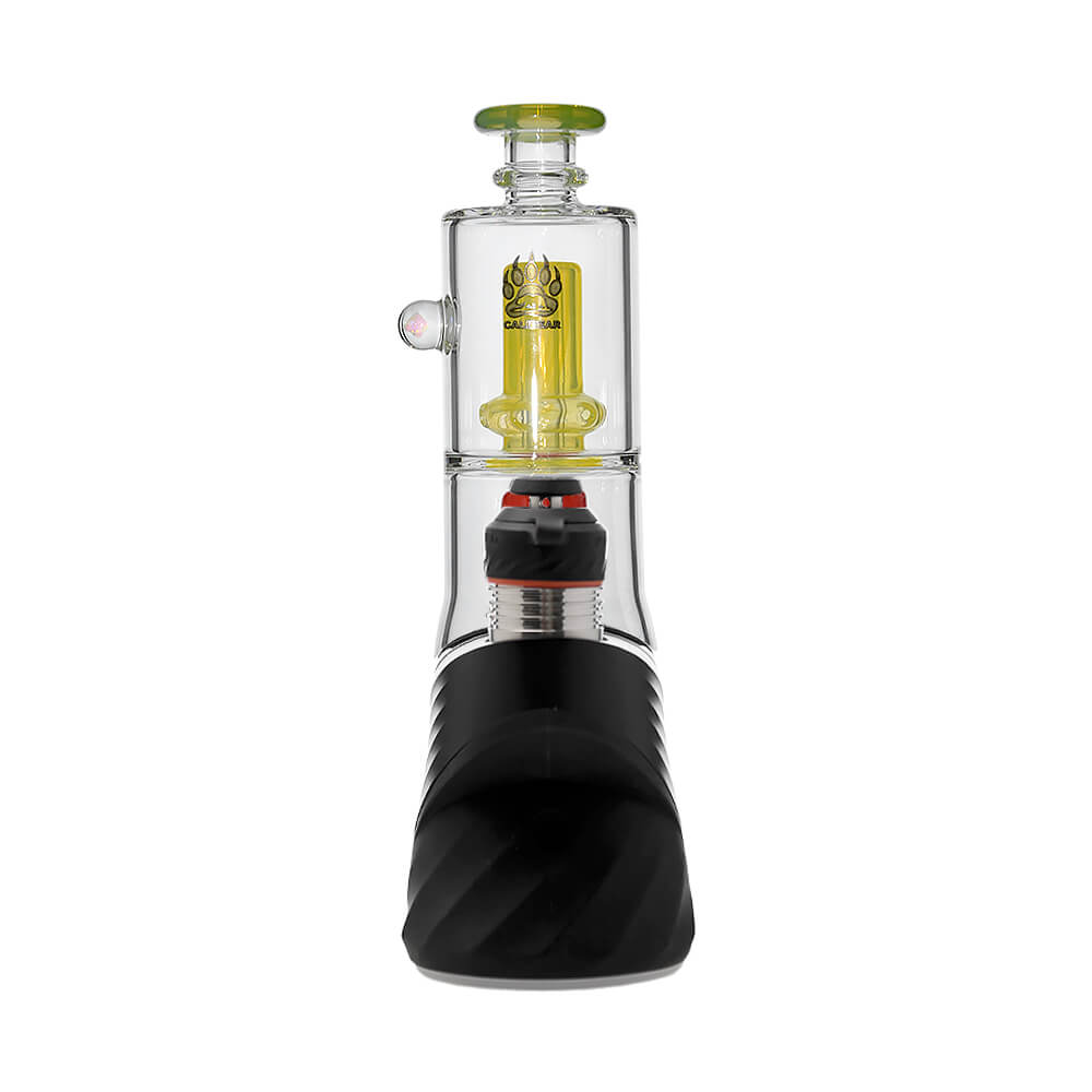 Calibear Double Perc glass attachments with encased opals for Puffco Peak OG and Pro, featuring clear chambers with colorful internal percolators and matching mouthpieces.