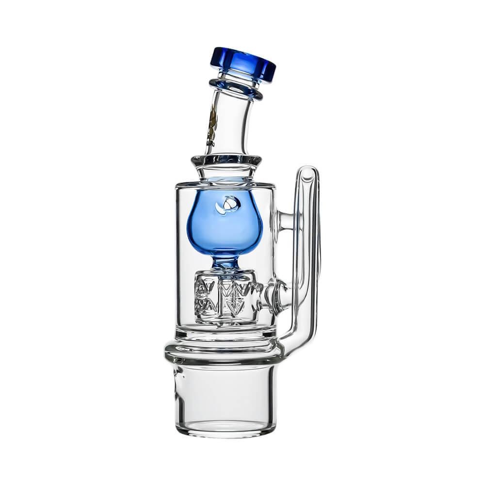 Calibear Torus Incycler glass attachment for Dr. Dabber Switch 2 shown in blue, green, purple, and smoke grey colors.