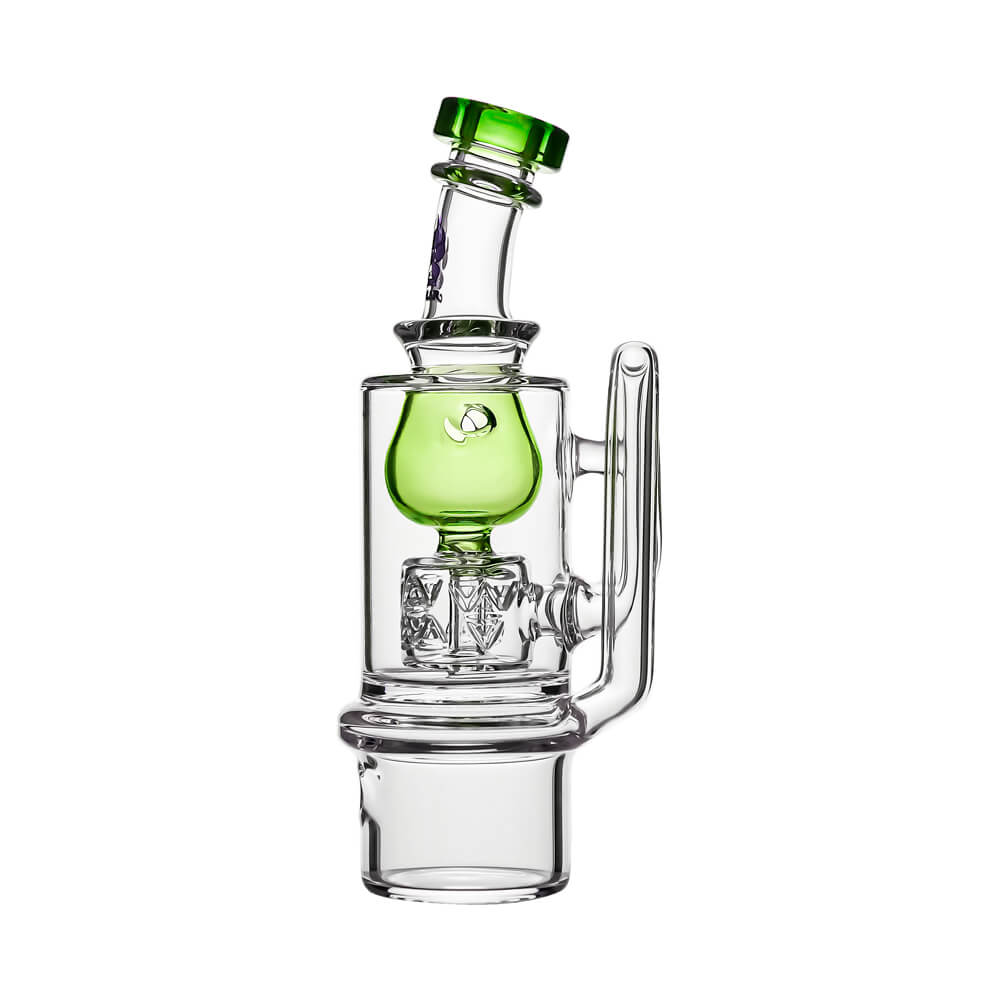 Calibear Torus Incycler glass attachment for Dr. Dabber Switch 2 shown in blue, green, purple, and smoke grey colors.