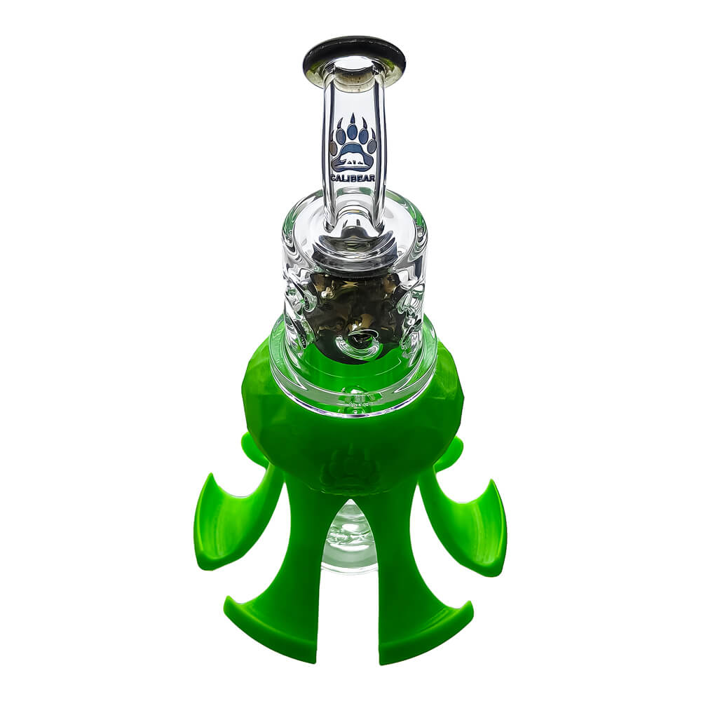 Calibear octopus claw glass holder and display stand for Dr. Dabber Switch 2 attachments shown next to a glass recycler setup.