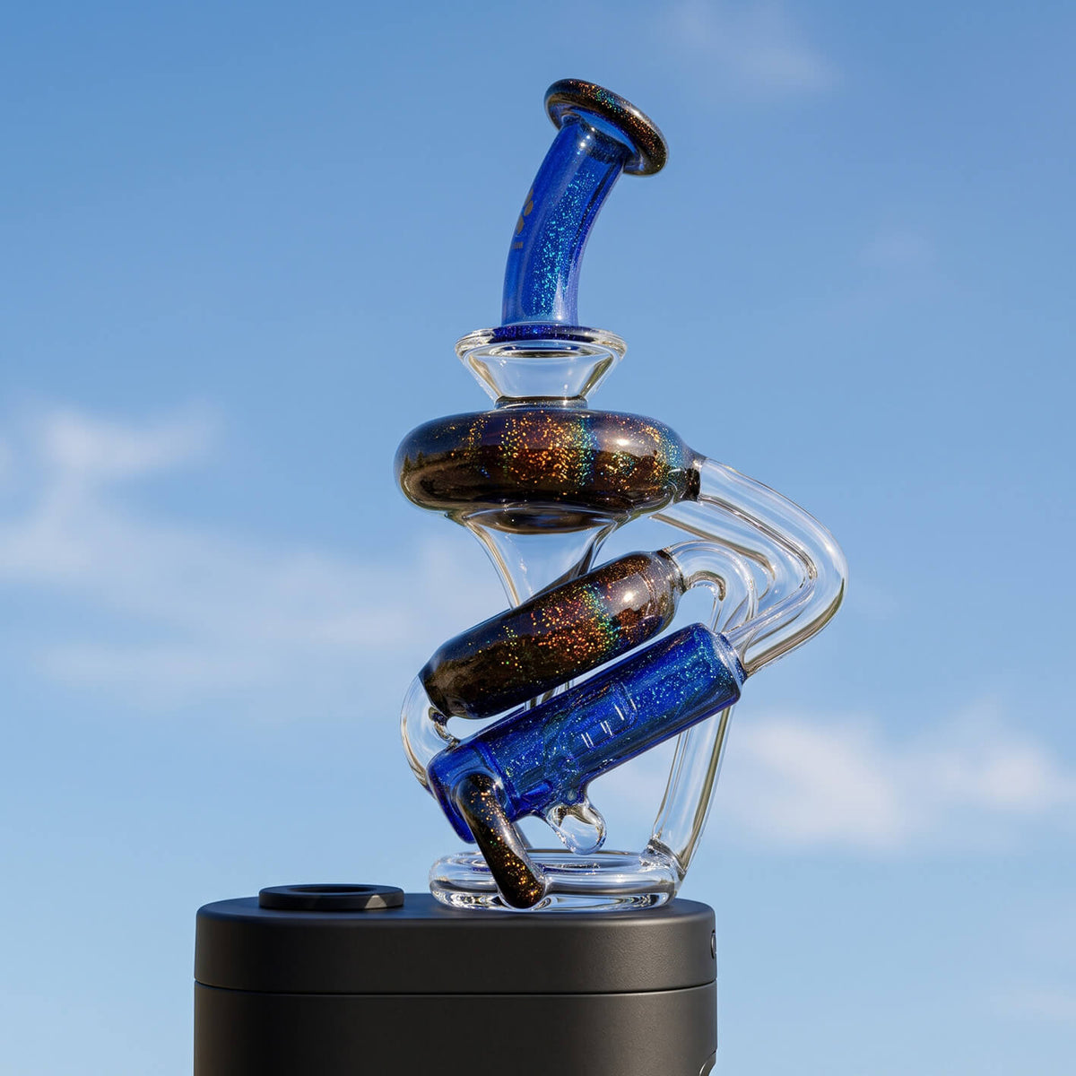 Dual-Jet Dichro Recycler Glass Top | Custom Mocha Stardust & Blue Dichro for Dr. Dabber Switch 2