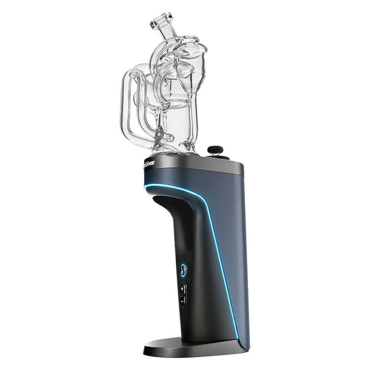 Dr. Dabber Switch 2 fitted with Calibear (Clear) Dual Chamber Recycler Glass Attachment featuring recycler airflow and dual chamber cooling design