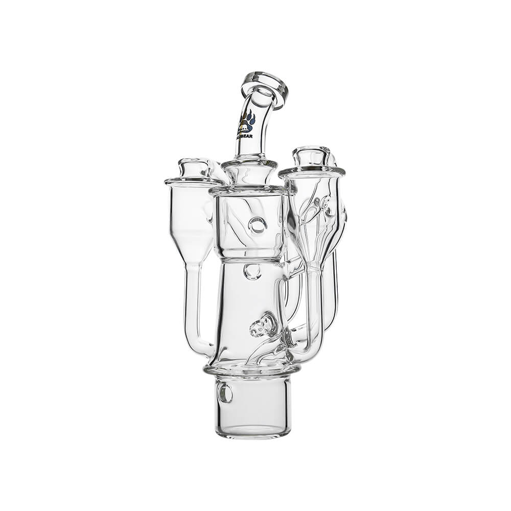 Dr. Dabber Switch 2 fitted with Calibear (Clear) Dual Chamber Recycler Glass Attachment featuring recycler airflow and dual chamber cooling design