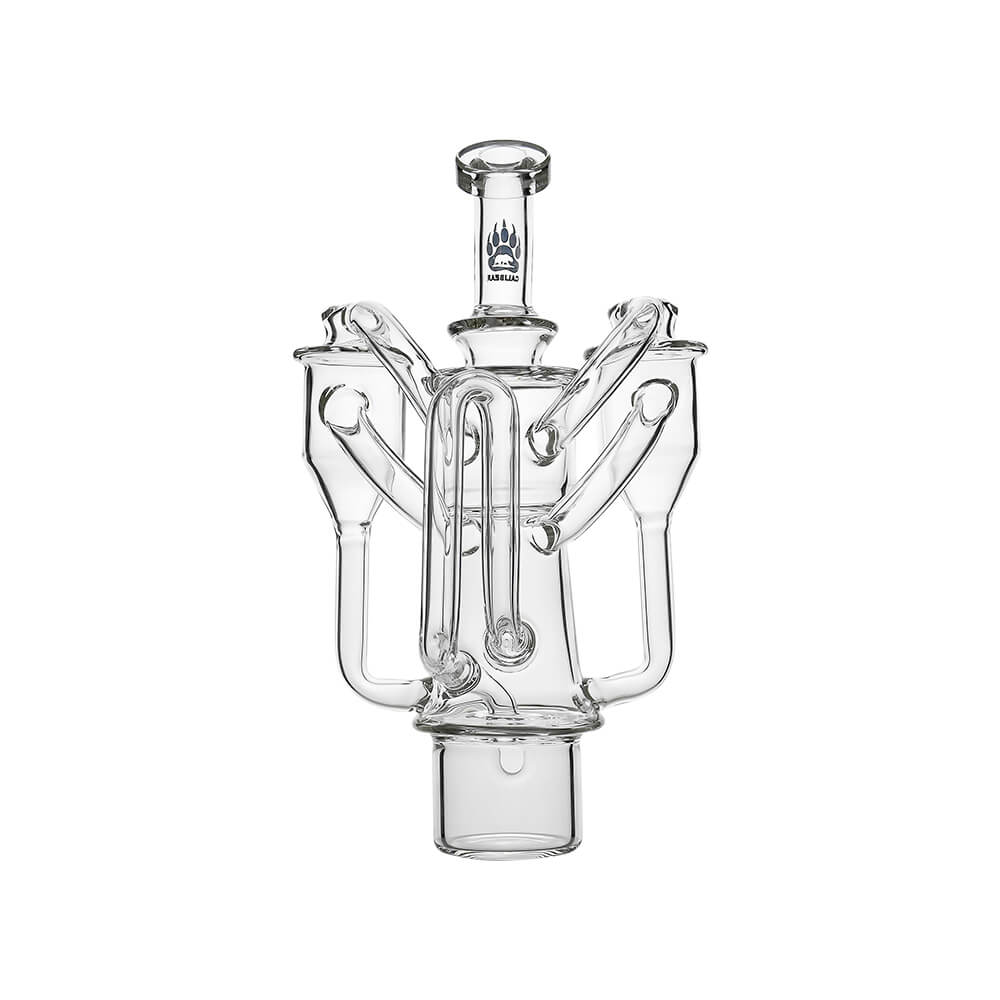Dr. Dabber Switch 2 fitted with Calibear (Clear) Dual Chamber Recycler Glass Attachment featuring recycler airflow and dual chamber cooling design