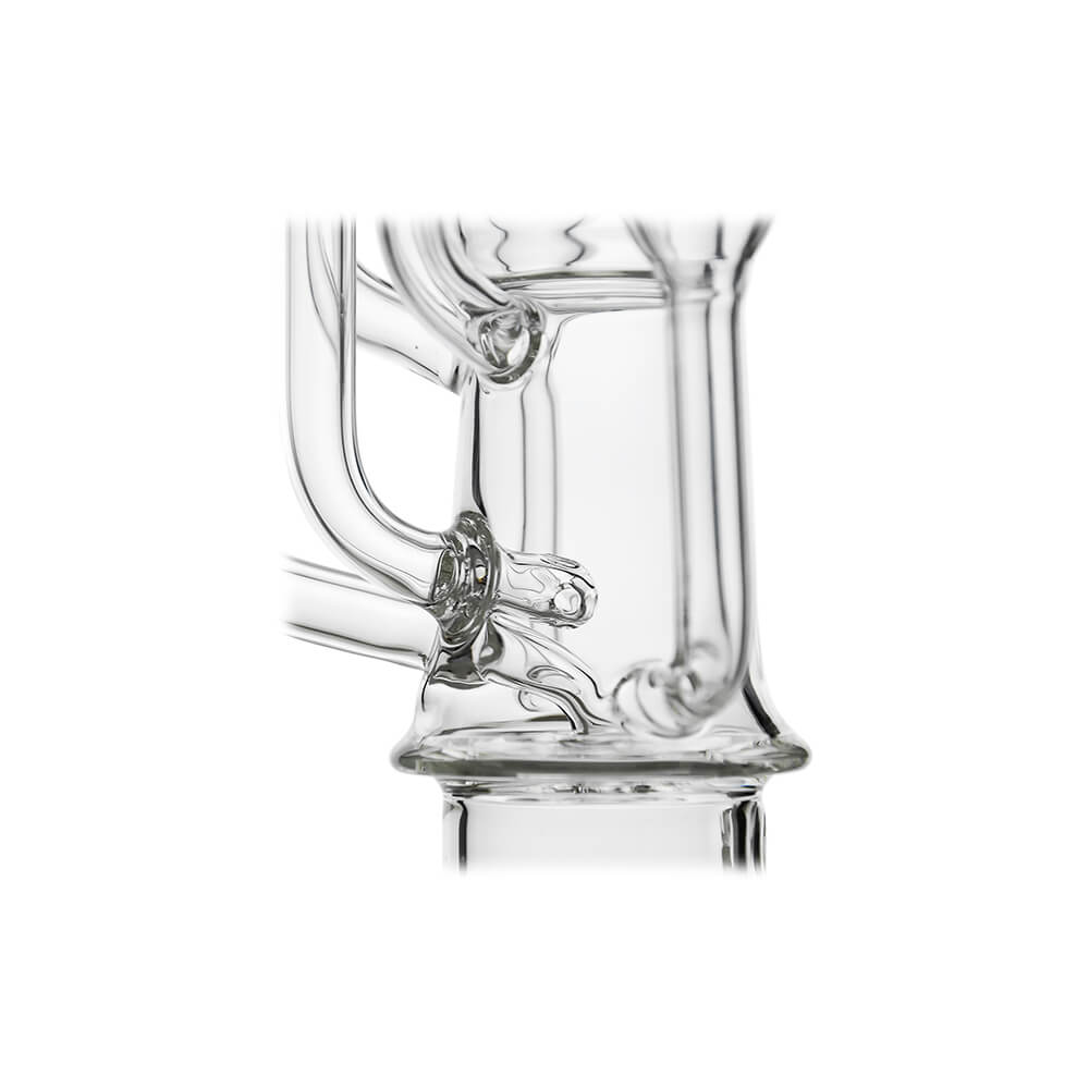 Dr. Dabber Switch 2 fitted with Calibear (Clear) Dual Chamber Recycler Glass Attachment featuring recycler airflow and dual chamber cooling design
