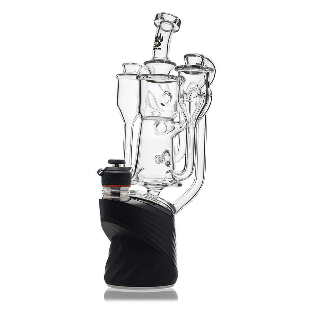 Calibear Dual Chamber Recycler Glass Attachment for Puffco Peak OG and Pro with dual side chambers and clear borosilicate glass